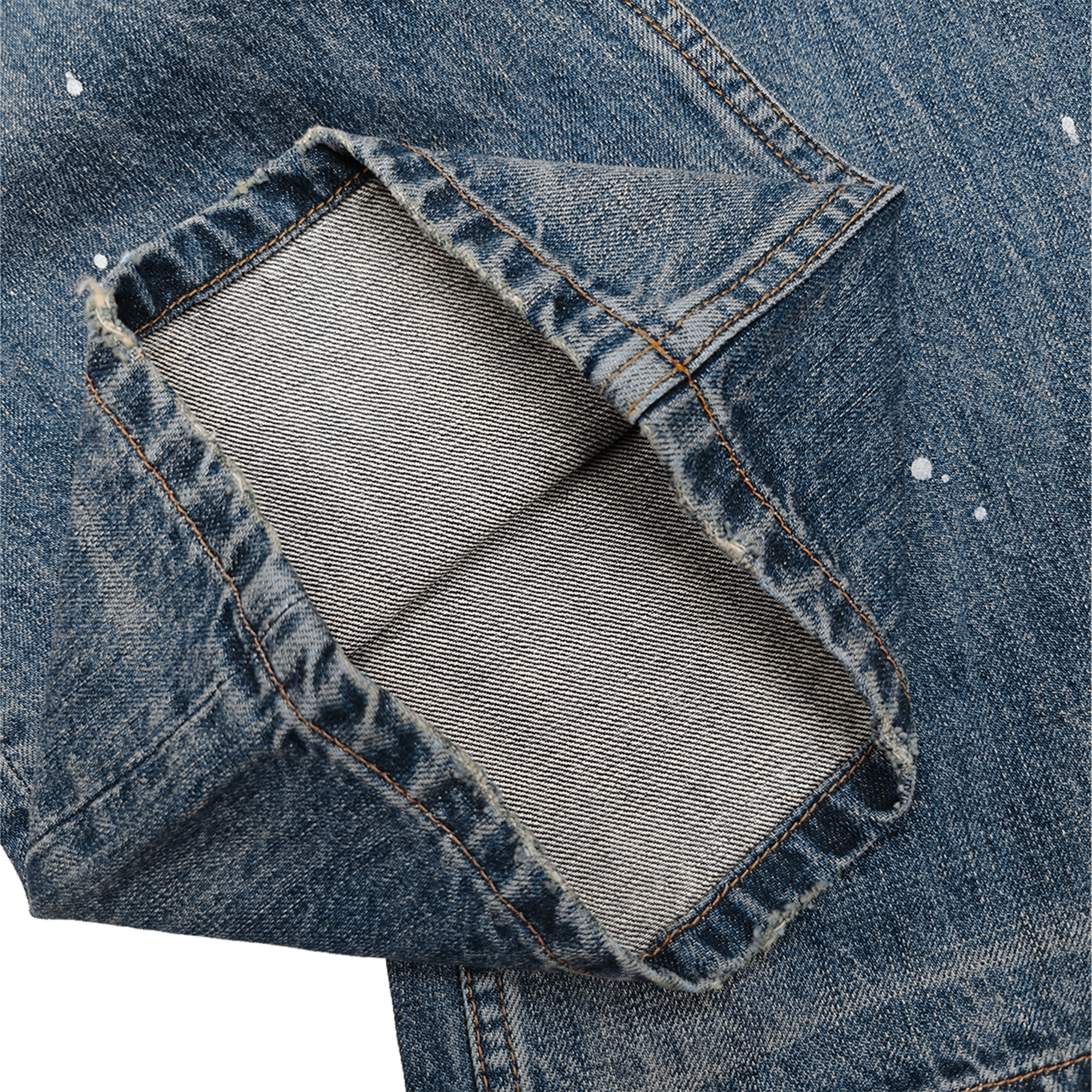 WANNA LAB Distressed Leopard Patch Studded Paint-Splattered Flared Jeans
