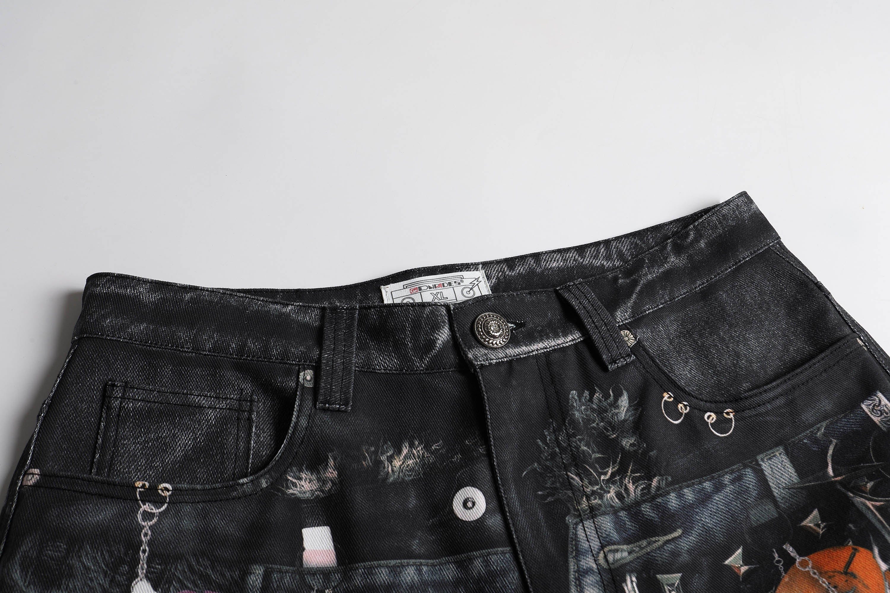 DND4DES Distressed Cyber Virus Flared Jeans, premium urban and streetwear designers apparel on PROJECTISR.com, DND4DES