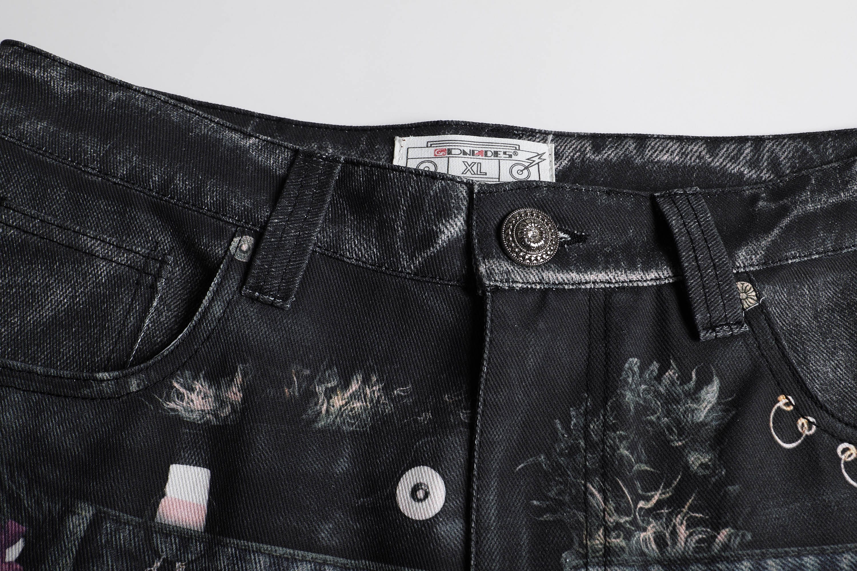 DND4DES Distressed Cyber Virus Flared Jeans, premium urban and streetwear designers apparel on PROJECTISR.com, DND4DES