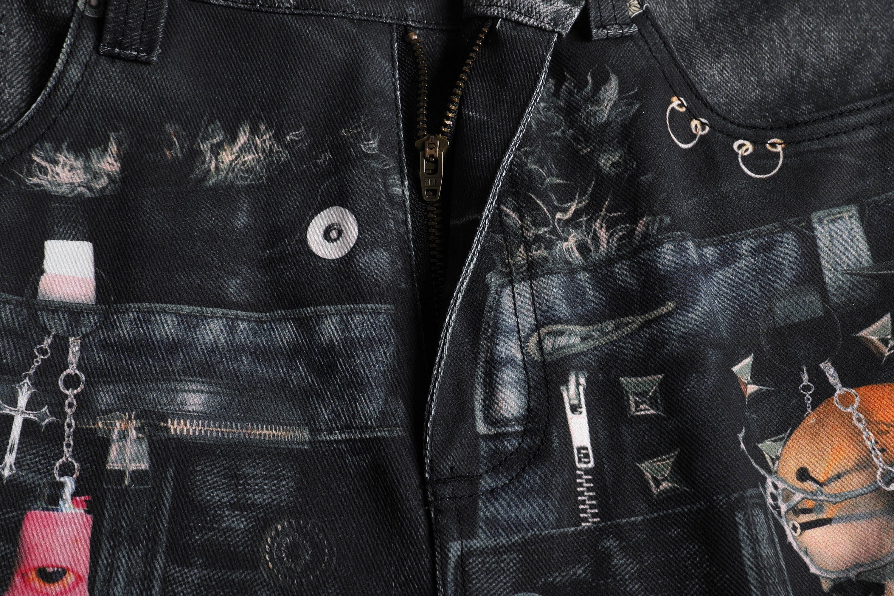 DND4DES Distressed Cyber Virus Flared Jeans, premium urban and streetwear designers apparel on PROJECTISR.com, DND4DES