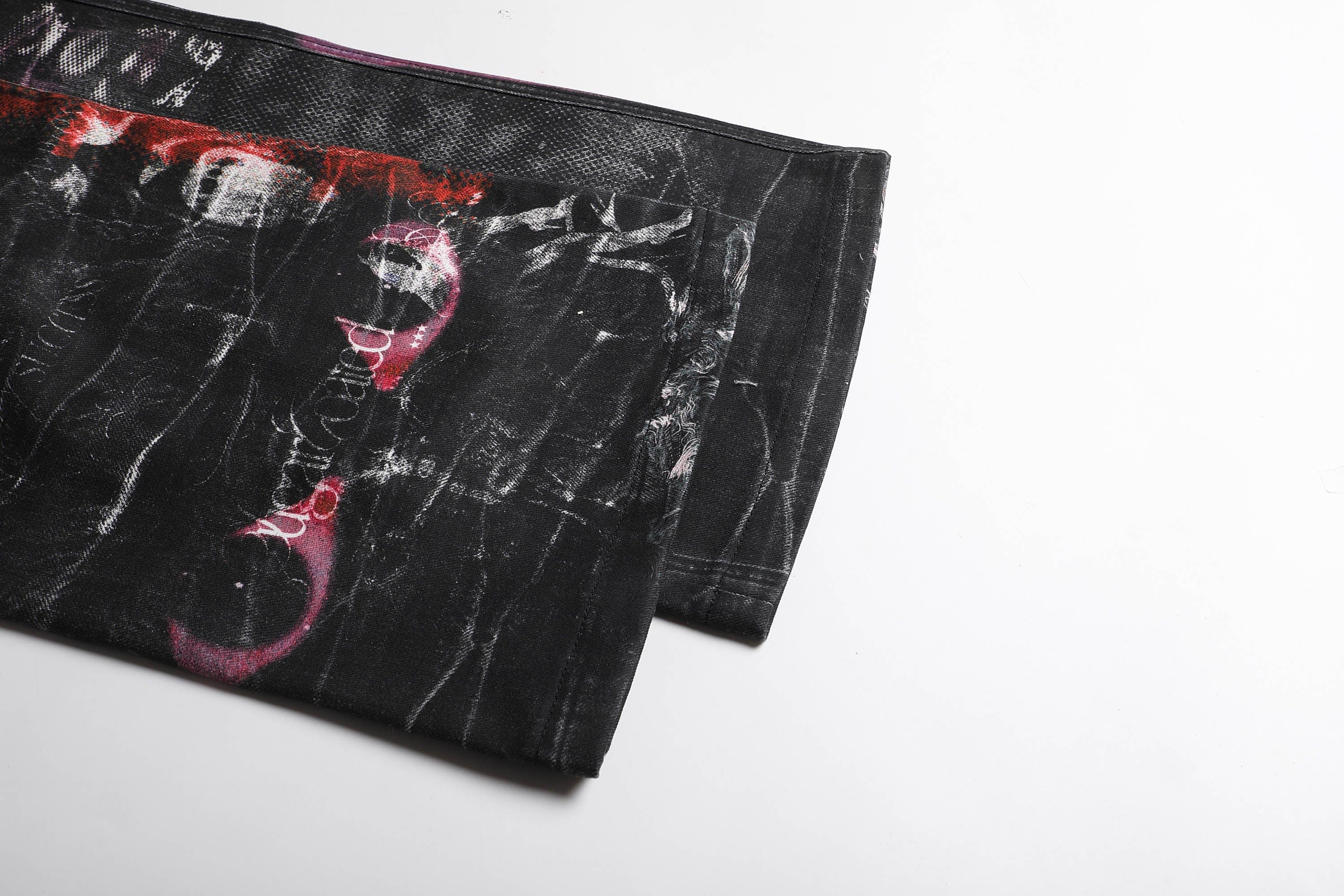 DND4DES Distressed Cyber Virus Flared Jeans, premium urban and streetwear designers apparel on PROJECTISR.com, DND4DES