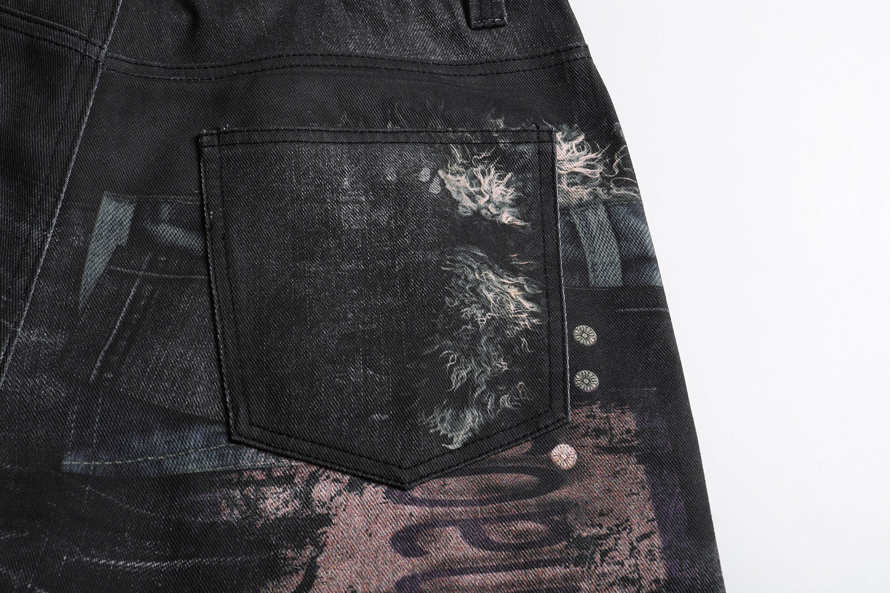 DND4DES Distressed Cyber Virus Flared Jeans, premium urban and streetwear designers apparel on PROJECTISR.com, DND4DES