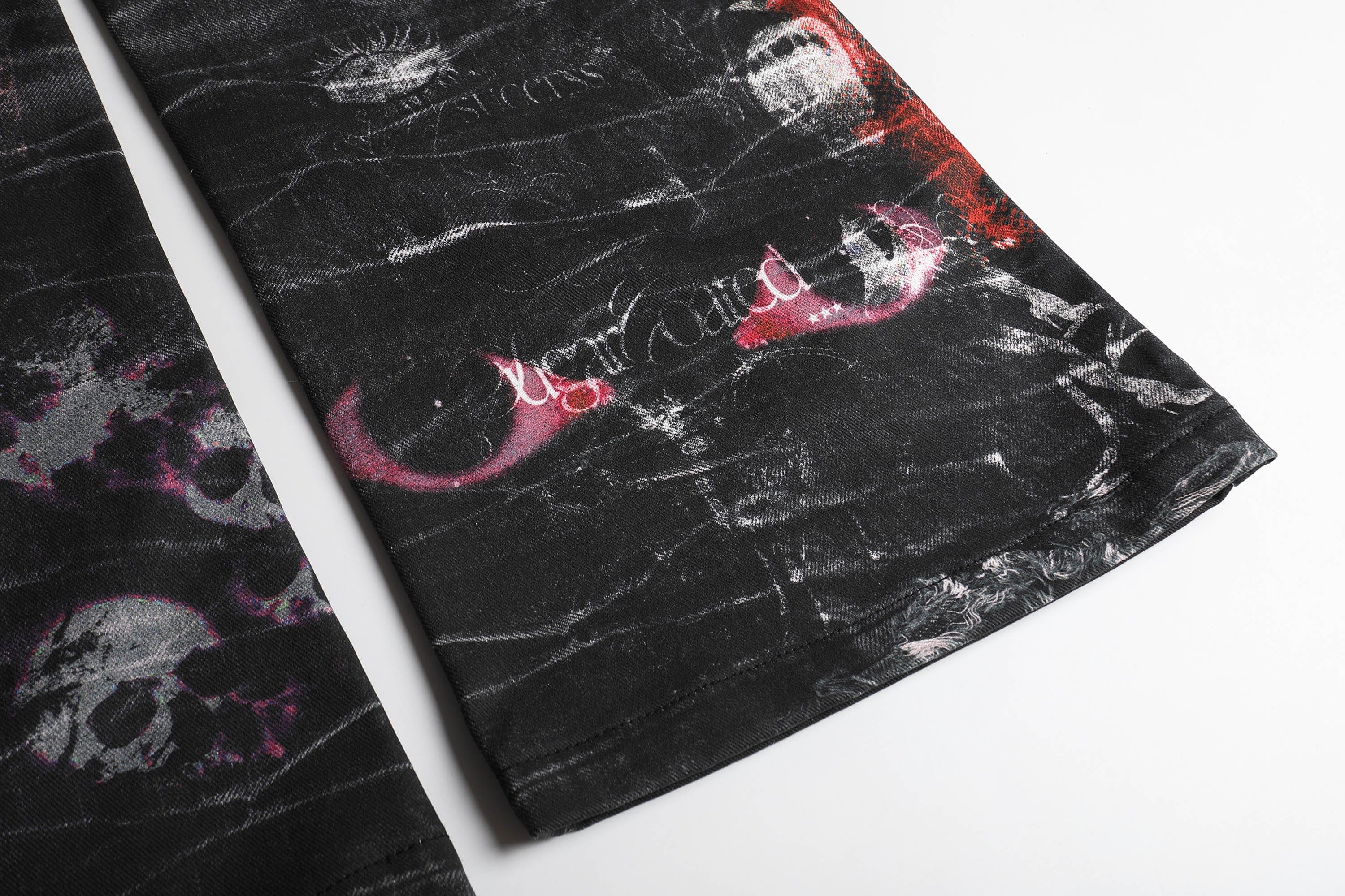 DND4DES Distressed Cyber Virus Flared Jeans, premium urban and streetwear designers apparel on PROJECTISR.com, DND4DES