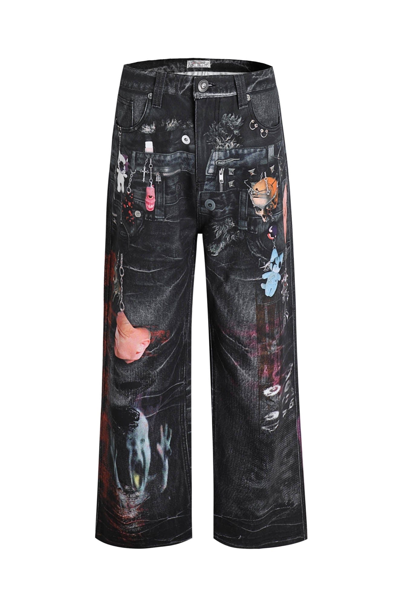 DND4DES Distressed Cyber Virus Flared Jeans, premium urban and streetwear designers apparel on PROJECTISR.com, DND4DES