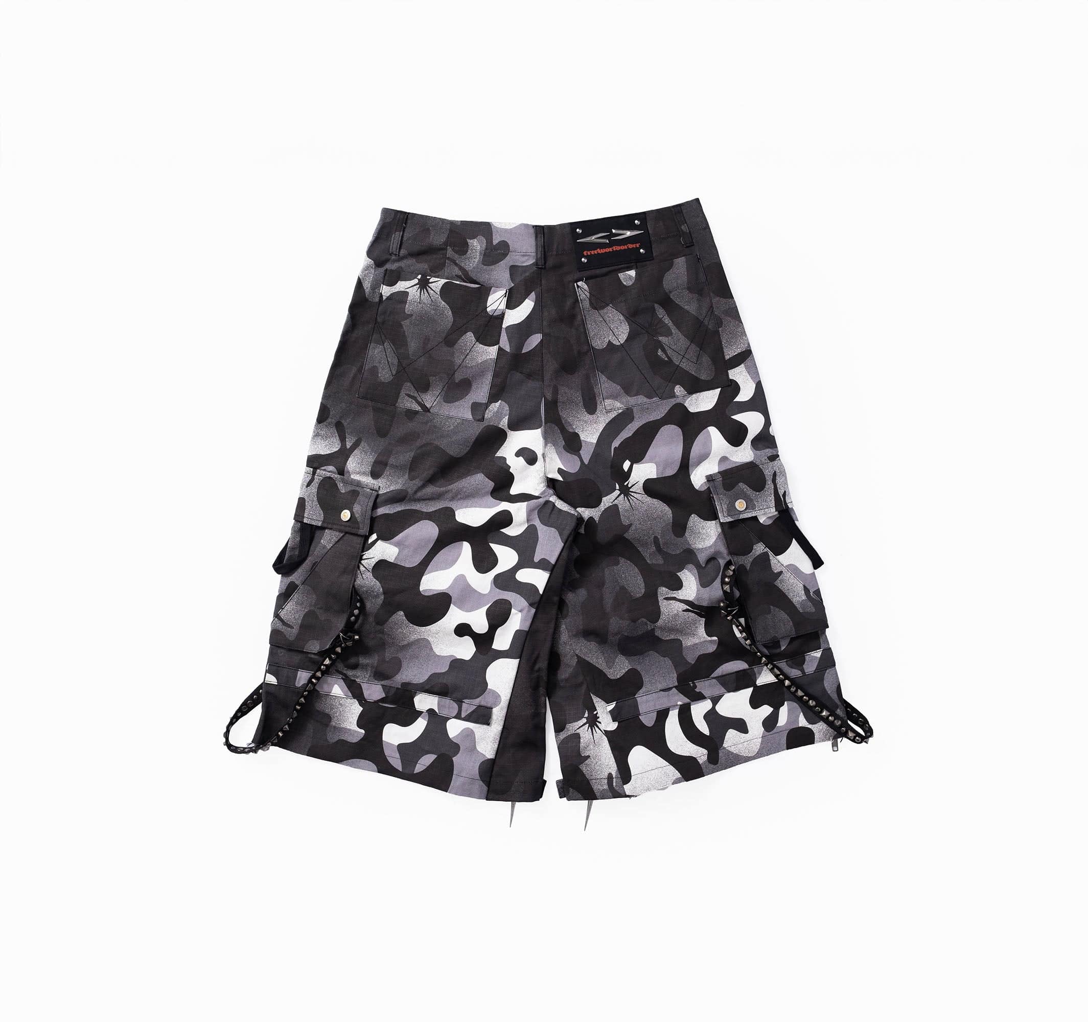 FVVO Distressed Rivet Strap Cargo Shorts Camo, premium urban and streetwear designers apparel on PROJECTISR.com, FVVO