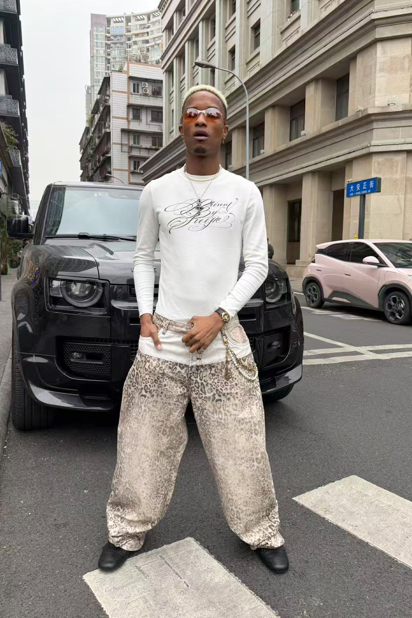 STEEPC Leopard Washed Paneled Wide-Leg Pants, premium urban and streetwear designers apparel on PROJECTISR.com, STEEPC