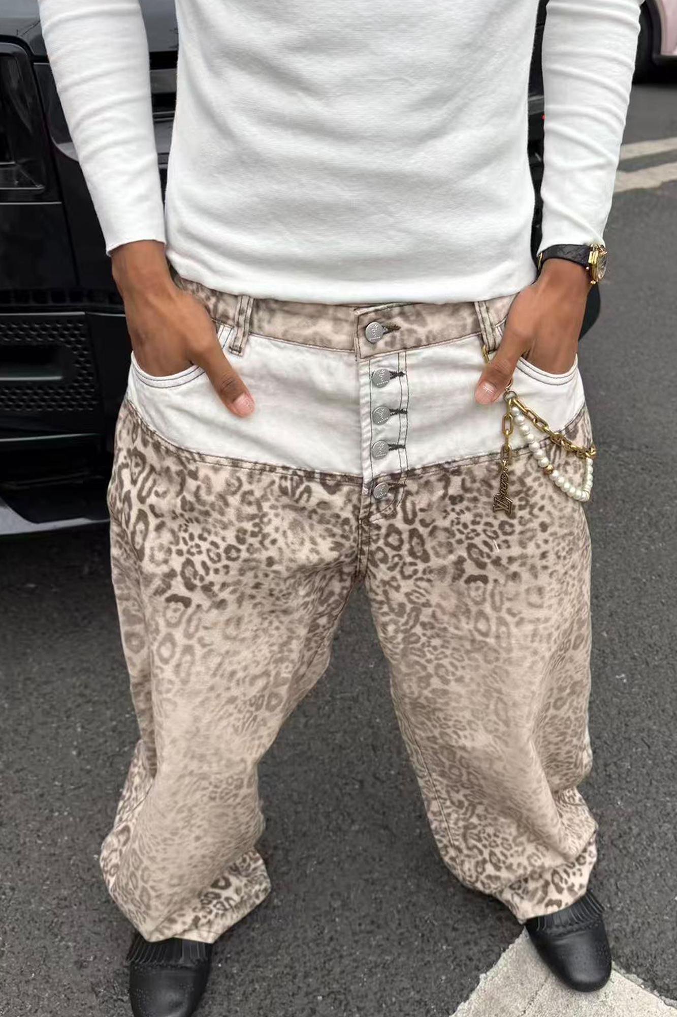STEEPC Leopard Washed Paneled Wide-Leg Pants, premium urban and streetwear designers apparel on PROJECTISR.com, STEEPC