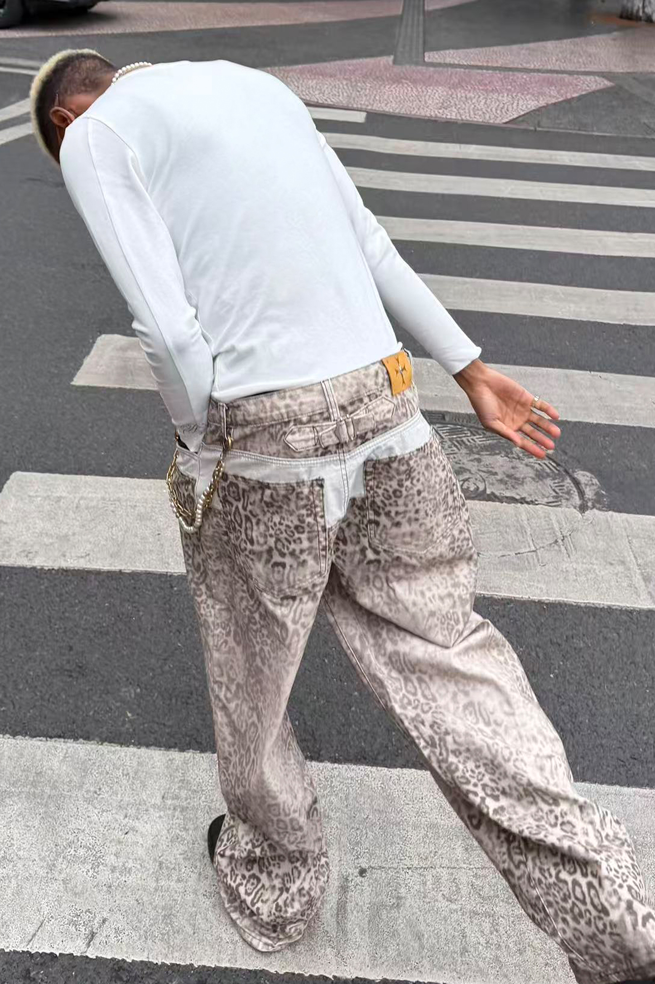 STEEPC Leopard Washed Paneled Wide-Leg Pants, premium urban and streetwear designers apparel on PROJECTISR.com, STEEPC