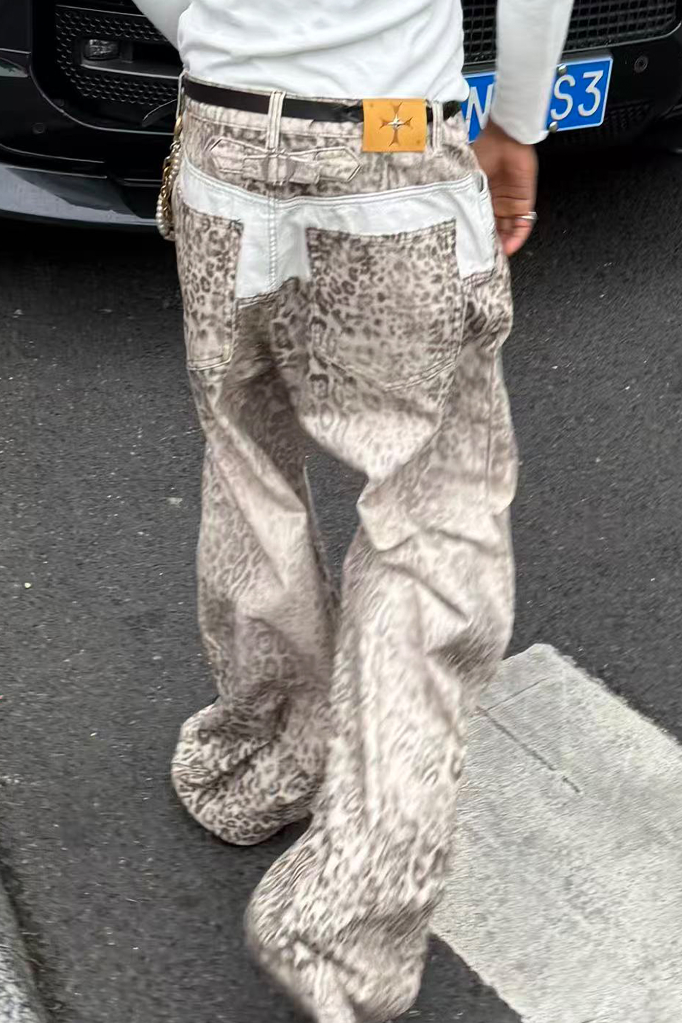 STEEPC Leopard Washed Paneled Wide-Leg Pants, premium urban and streetwear designers apparel on PROJECTISR.com, STEEPC
