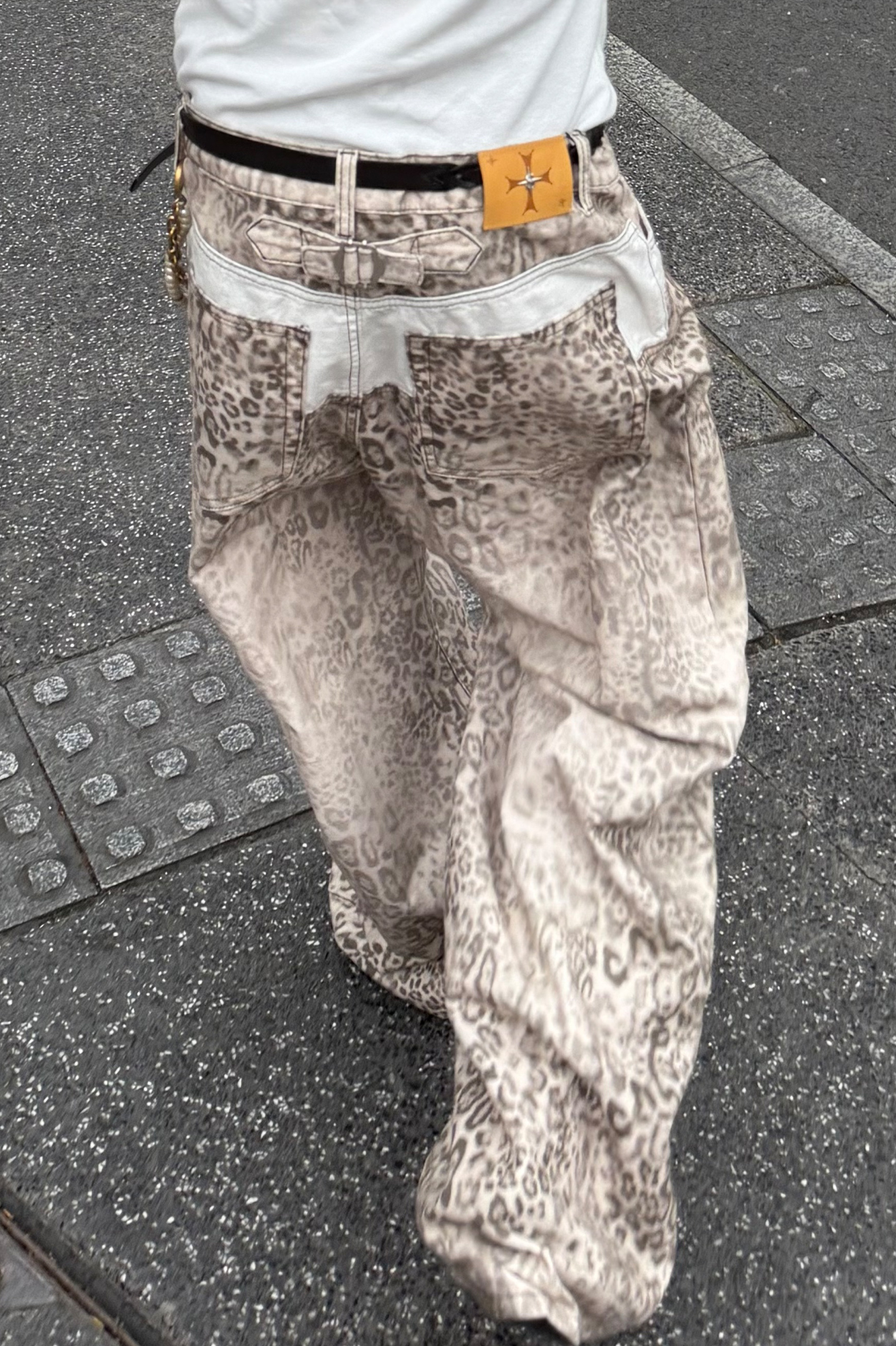 STEEPC Leopard Washed Paneled Wide-Leg Pants, premium urban and streetwear designers apparel on PROJECTISR.com, STEEPC