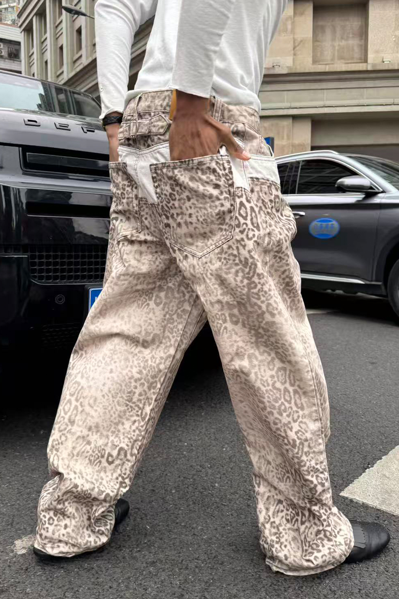 STEEPC Leopard Washed Paneled Wide-Leg Pants, premium urban and streetwear designers apparel on PROJECTISR.com, STEEPC