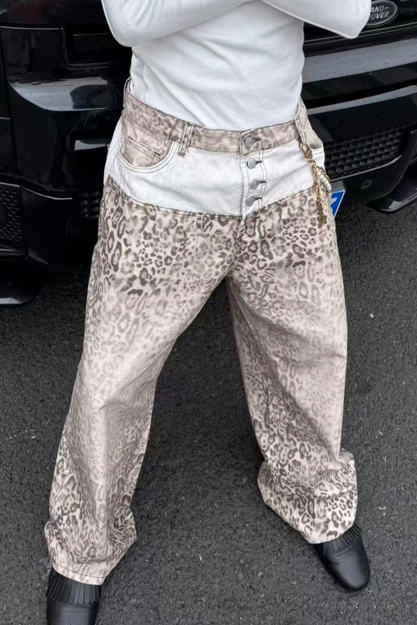 STEEPC Leopard Washed Paneled Wide-Leg Pants, premium urban and streetwear designers apparel on PROJECTISR.com, STEEPC