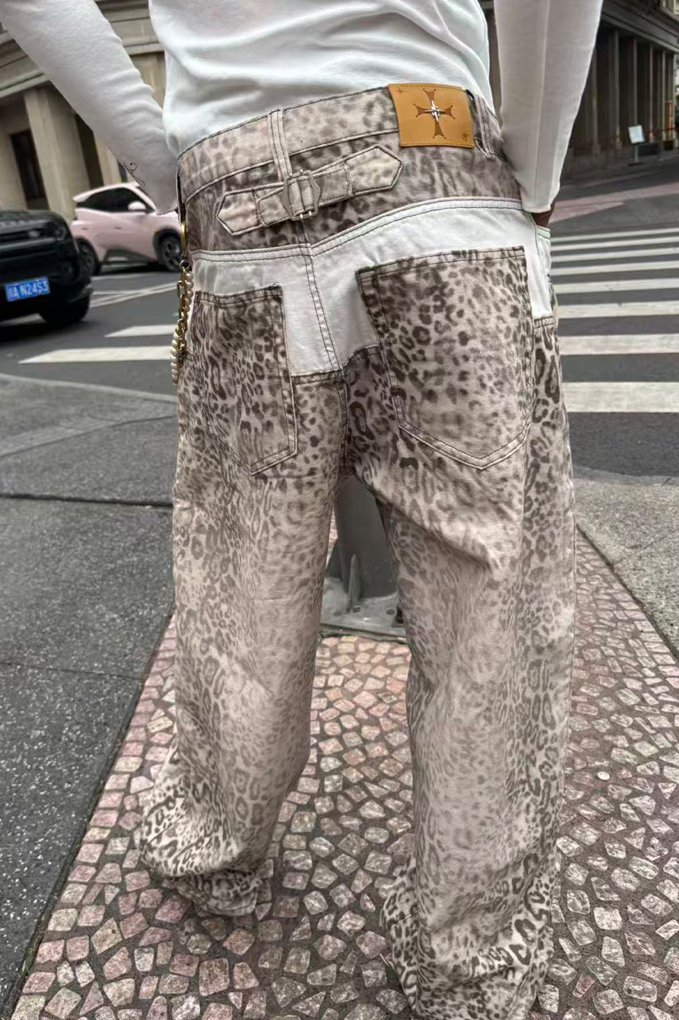 STEEPC Leopard Washed Paneled Wide-Leg Pants, premium urban and streetwear designers apparel on PROJECTISR.com, STEEPC