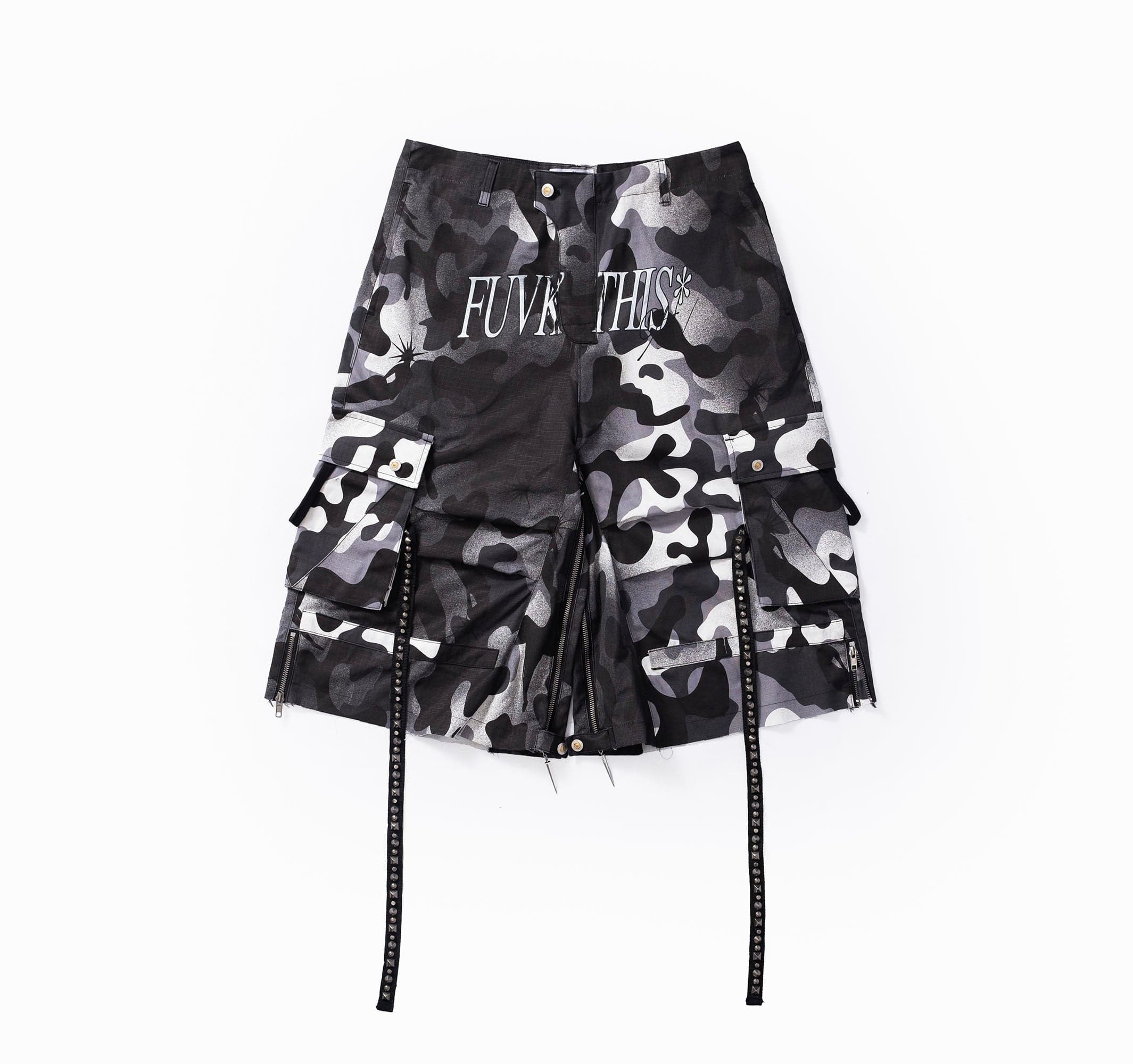 FVVO Distressed Rivet Strap Cargo Shorts Camo, premium urban and streetwear designers apparel on PROJECTISR.com, FVVO