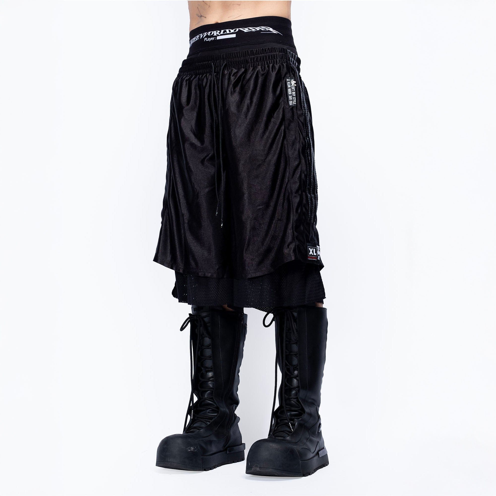 FVVO Layered Mesh Satin Striped Shorts, premium urban and streetwear designers apparel on PROJECTISR.com, FVVO