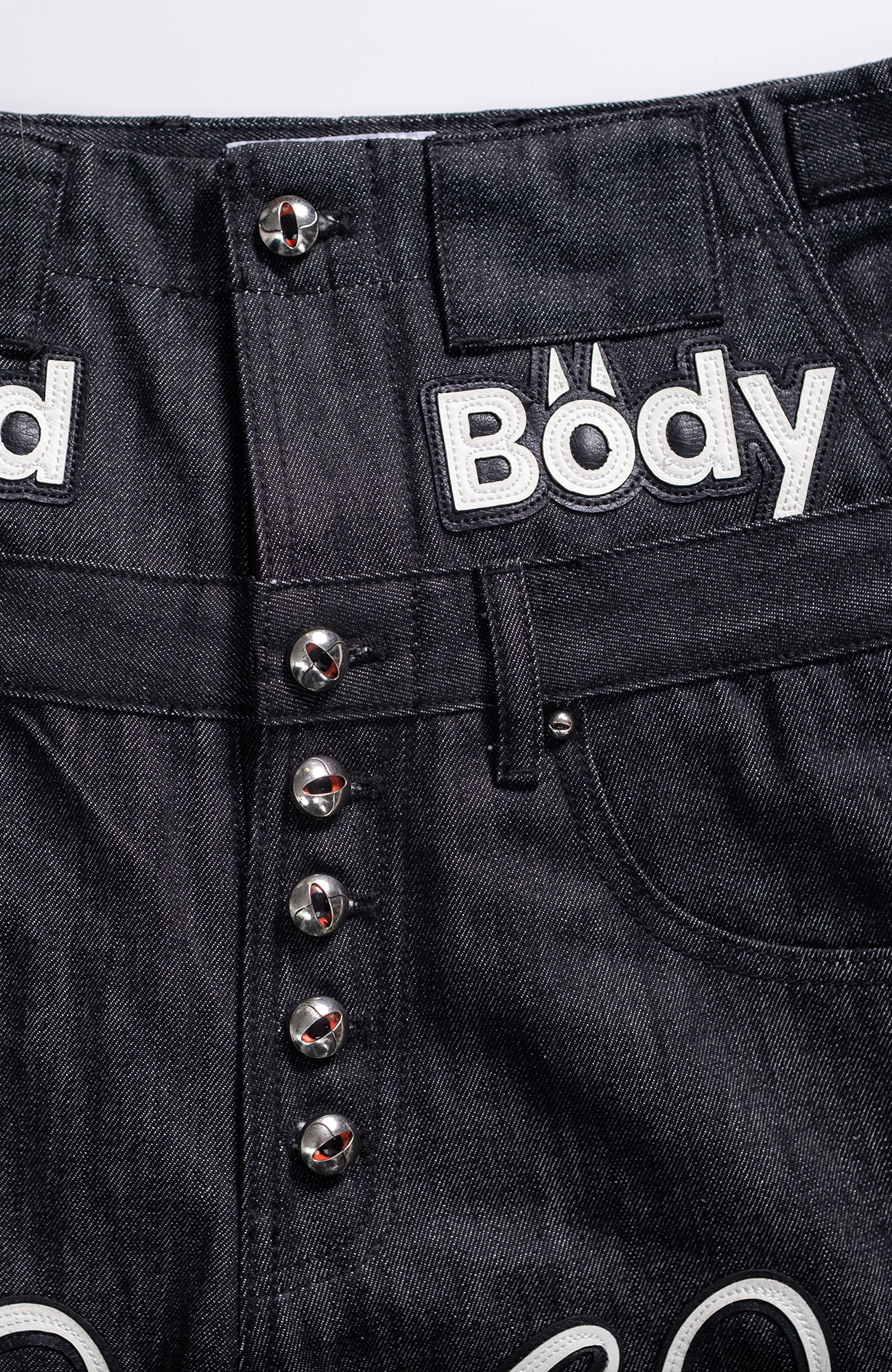 FVVO Layered-Waist Patterned Studded Jeans