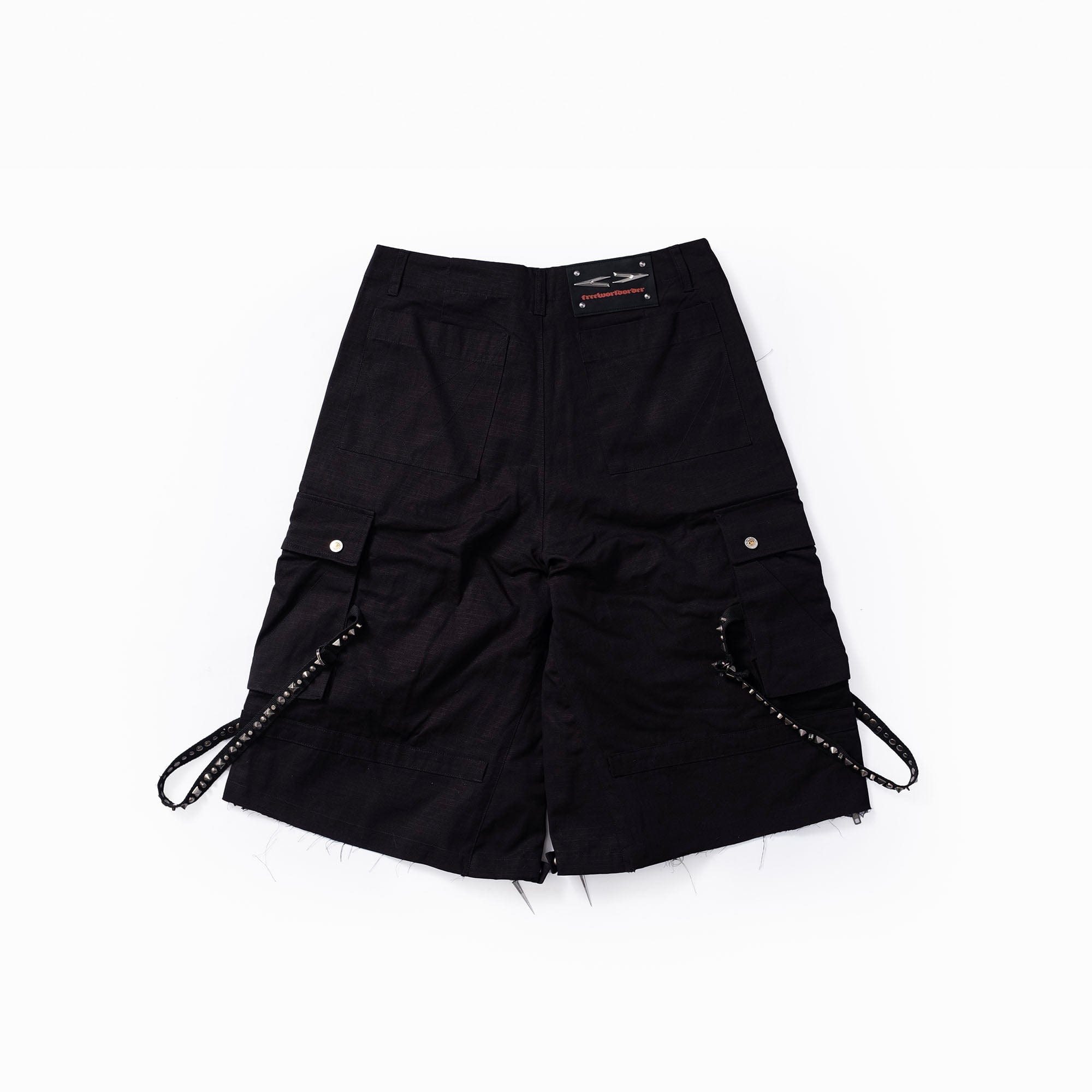 FVVO Distressed Rivet Strap Cargo Shorts Black, premium urban and streetwear designers apparel on PROJECTISR.com, FVVO