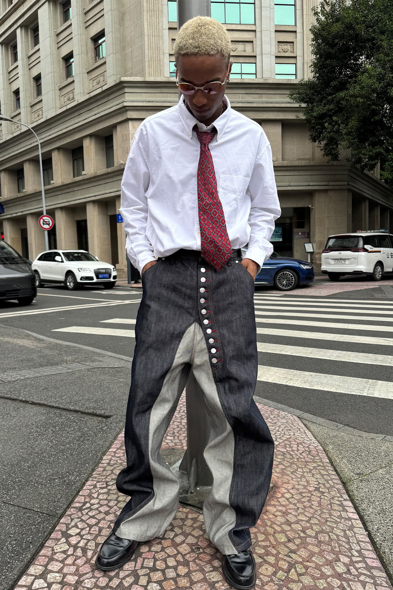 STEEPC Inverted Panel Snap-Fly Raw Jeans, premium urban and streetwear designers apparel on PROJECTISR.com, STEEPC