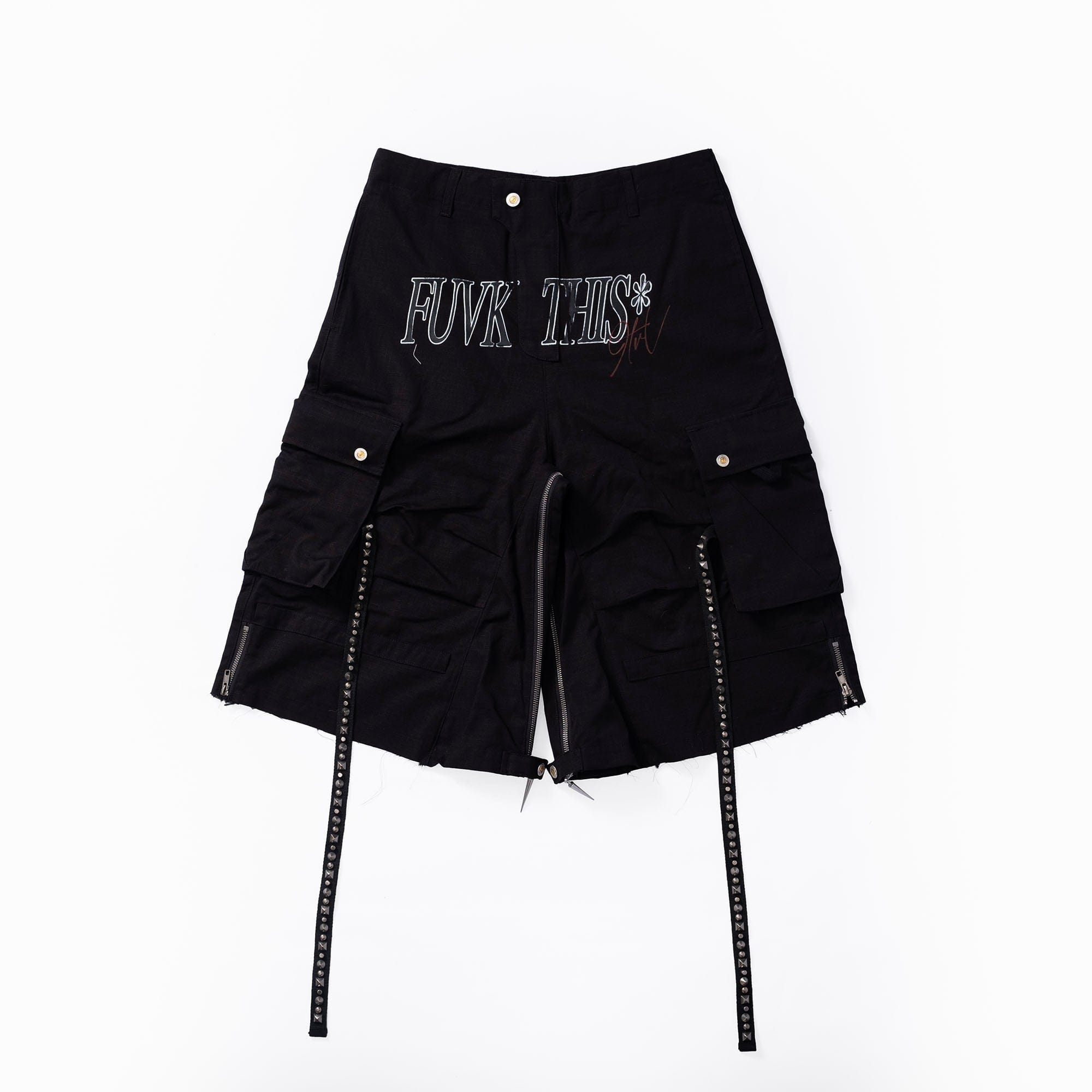 FVVO Distressed Rivet Strap Cargo Shorts Black, premium urban and streetwear designers apparel on PROJECTISR.com, FVVO