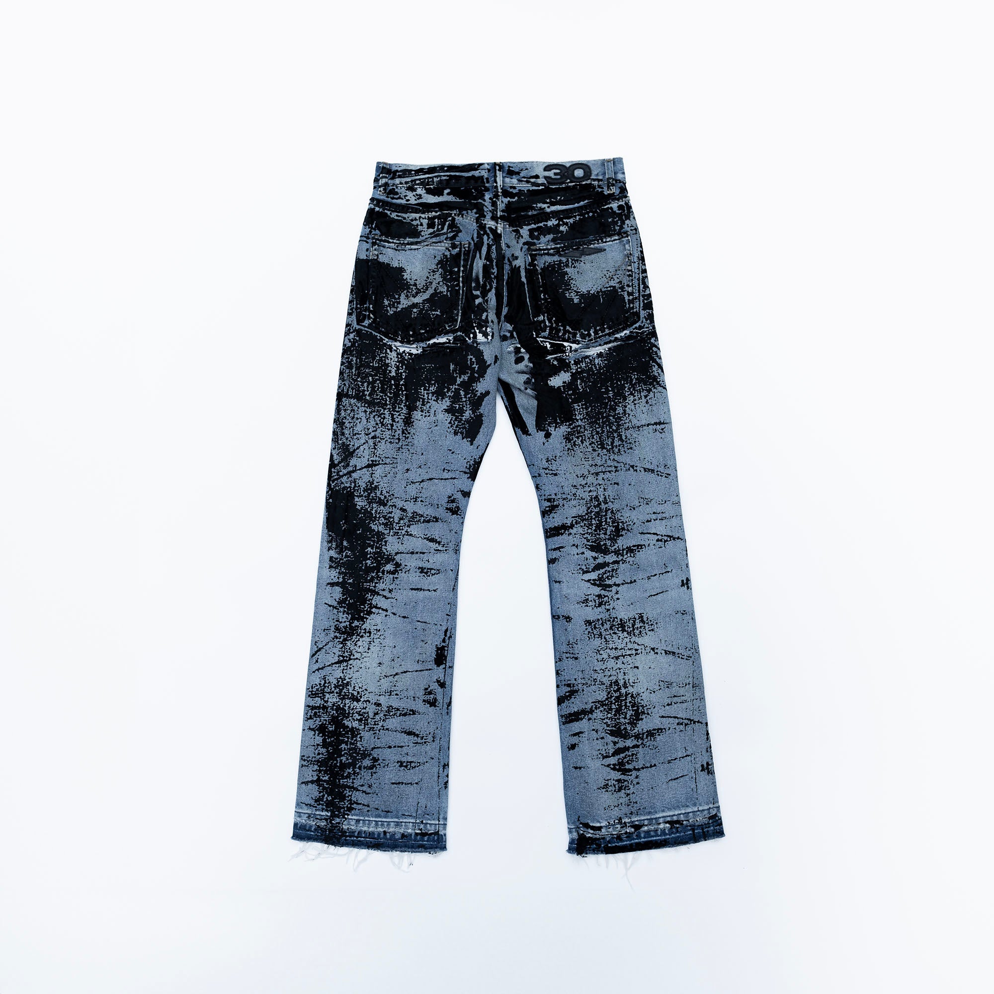 FVVO Distressed Flocked Slant Fly Jeans