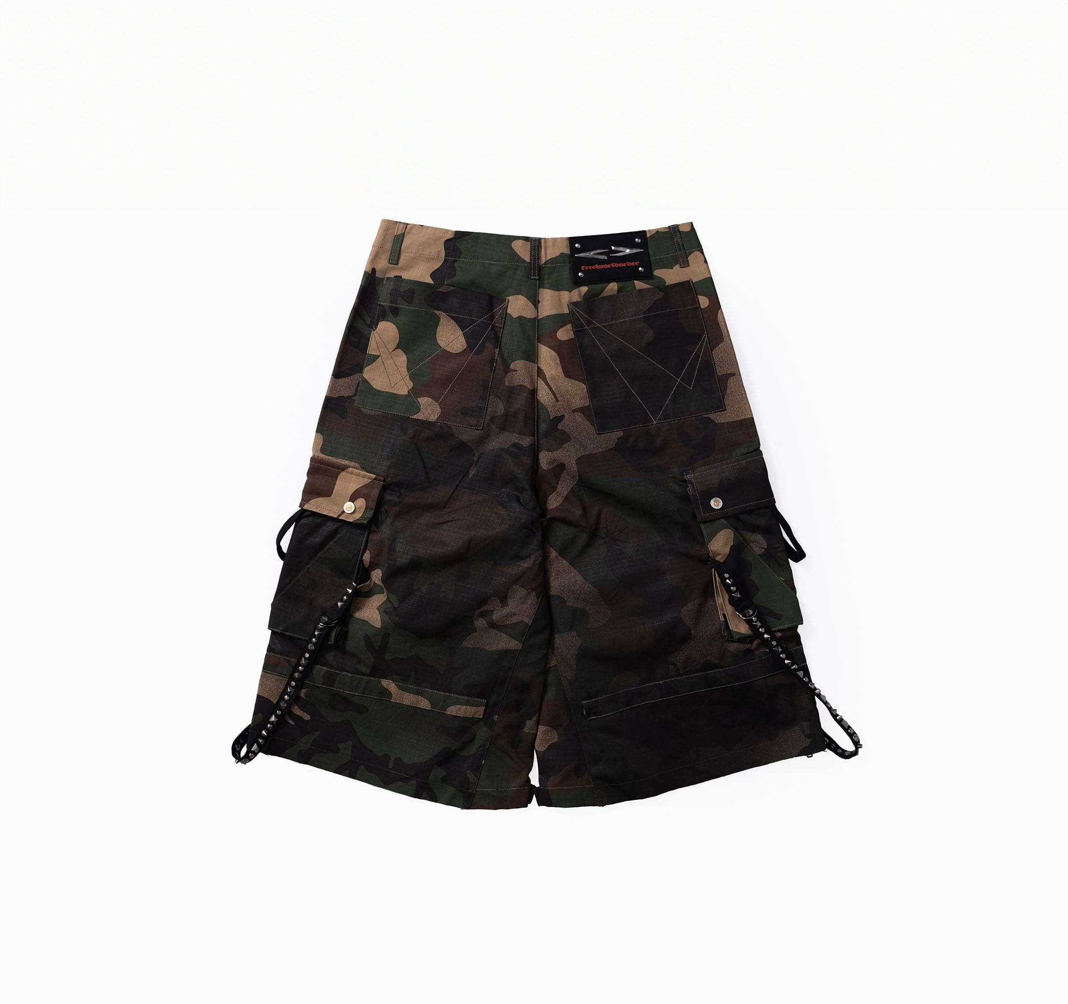 FVVO Distressed Rivet Strap Cargo Shorts Camo, premium urban and streetwear designers apparel on PROJECTISR.com, FVVO