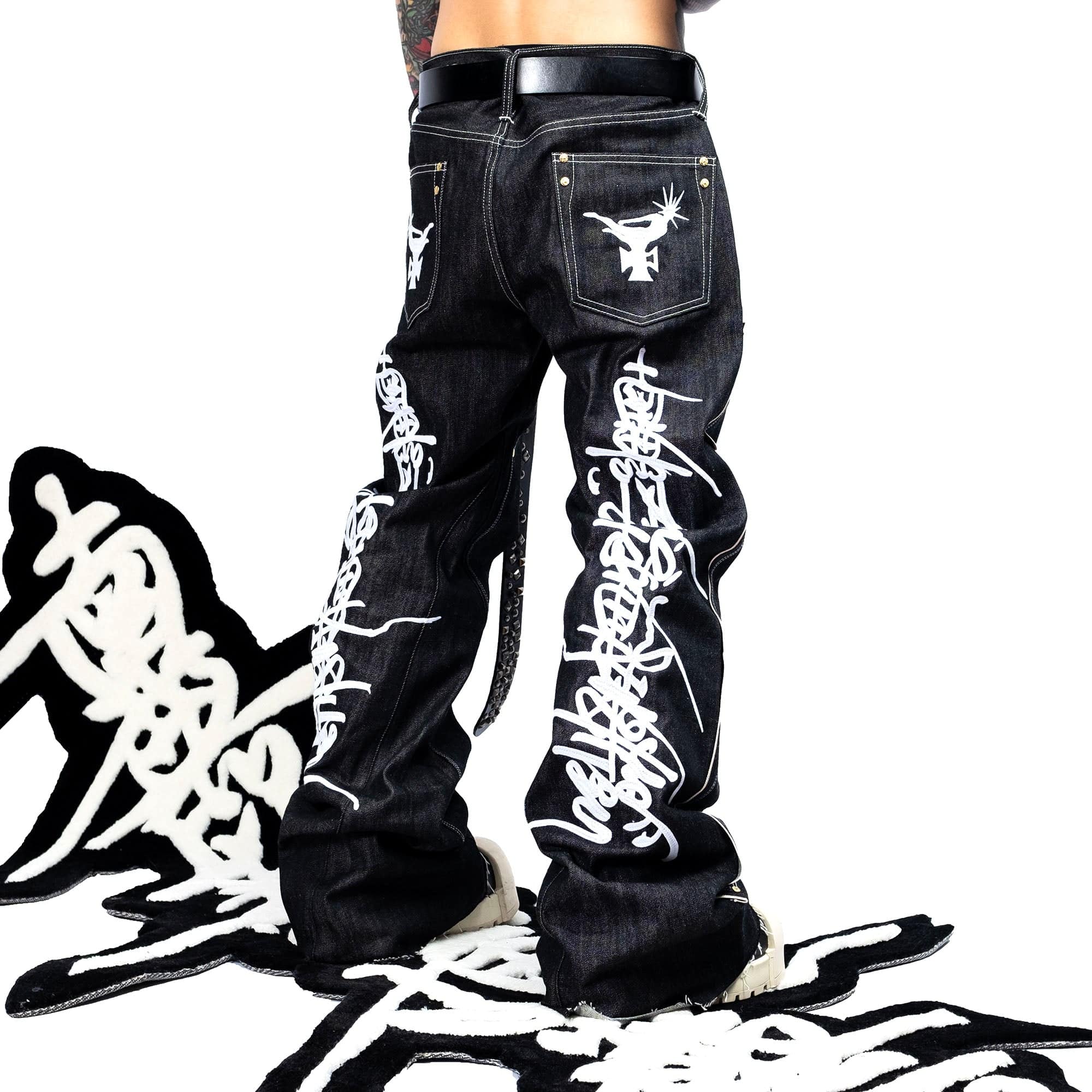 FVVO Selvedge Embroidered Double-Knee Raw Denim Pants, premium urban and streetwear designers apparel on PROJECTISR.com, FVVO