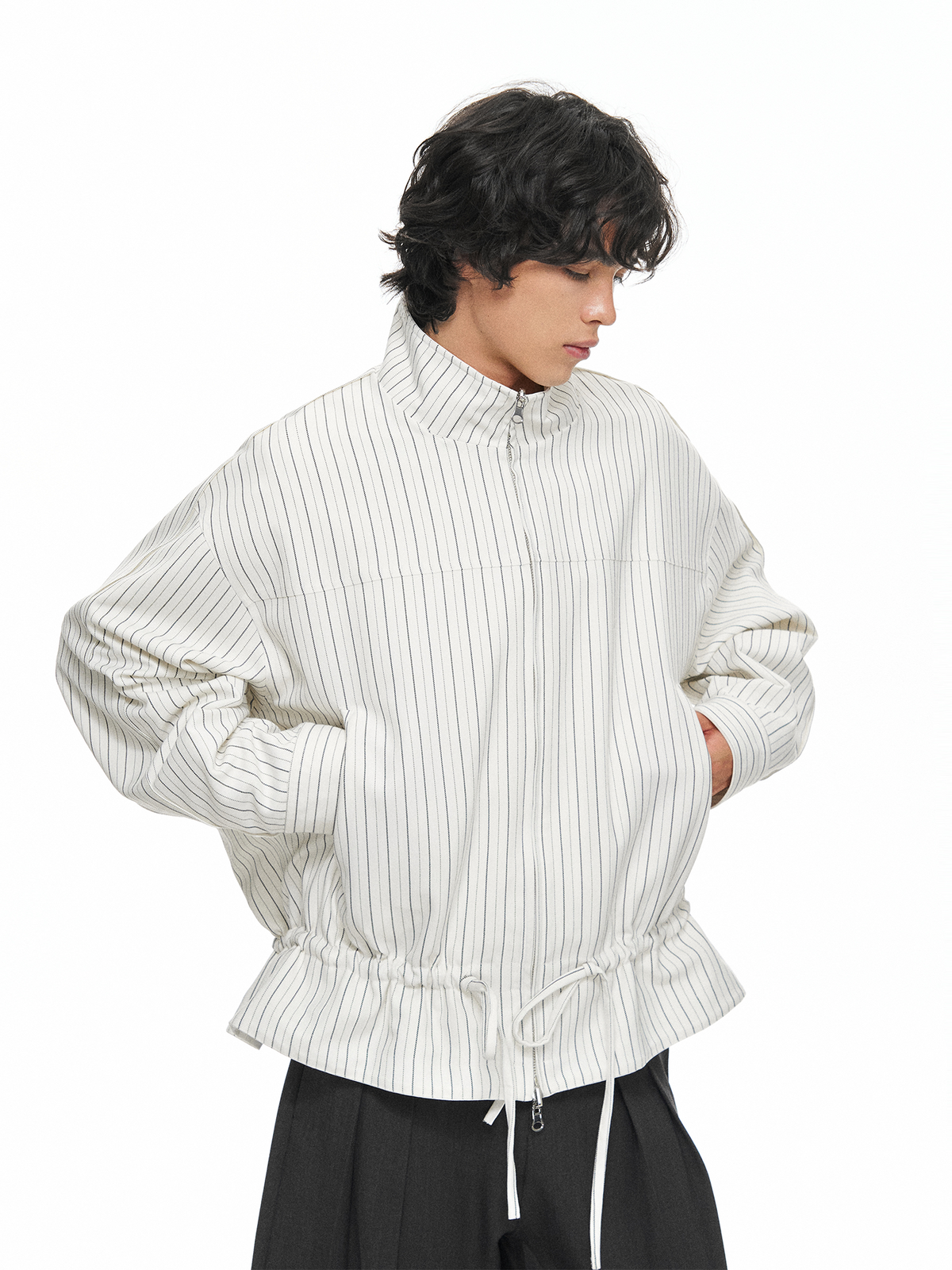 TGNS Reversible Drawstring Stand-Collar Oversized Jacket