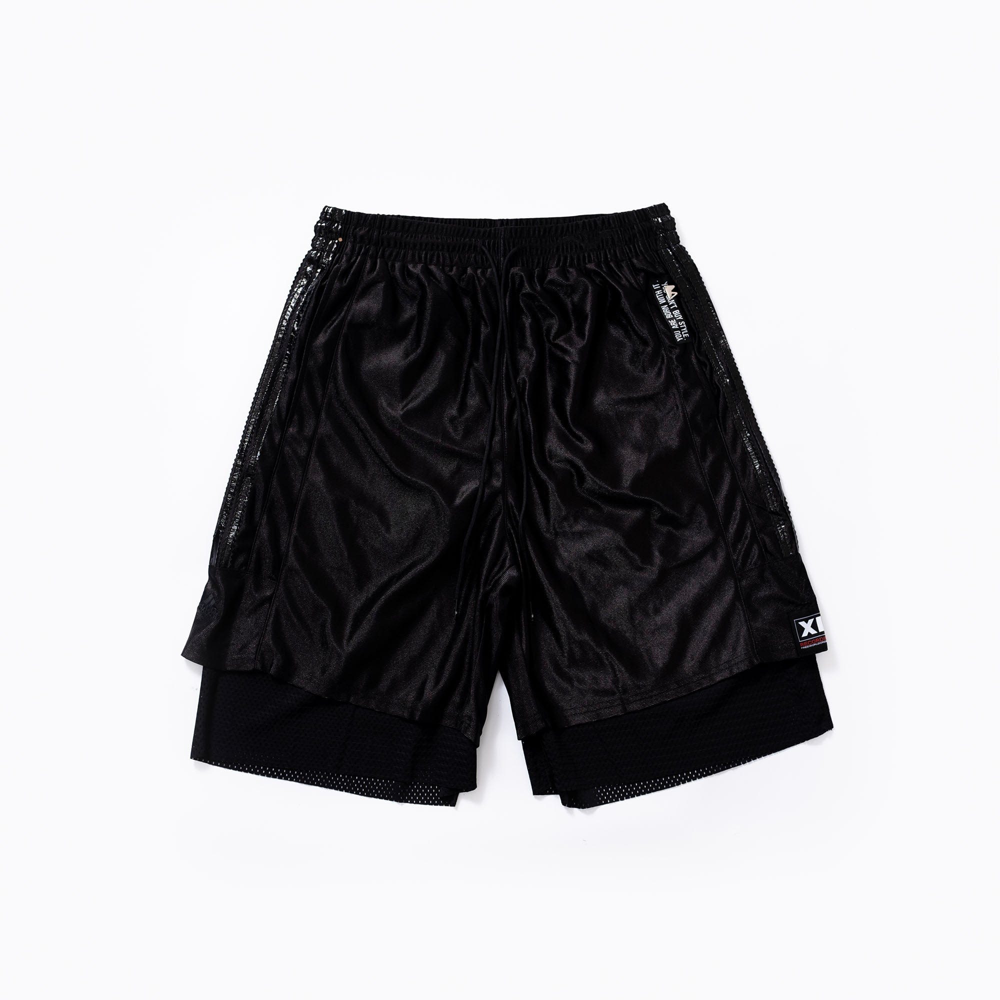 FVVO Layered Mesh Satin Striped Shorts, premium urban and streetwear designers apparel on PROJECTISR.com, FVVO