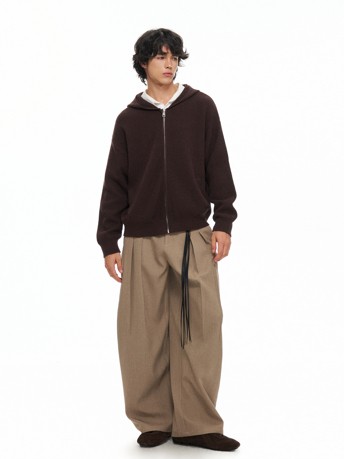 TGNS Pleated Curved Wide-Leg Trousers
