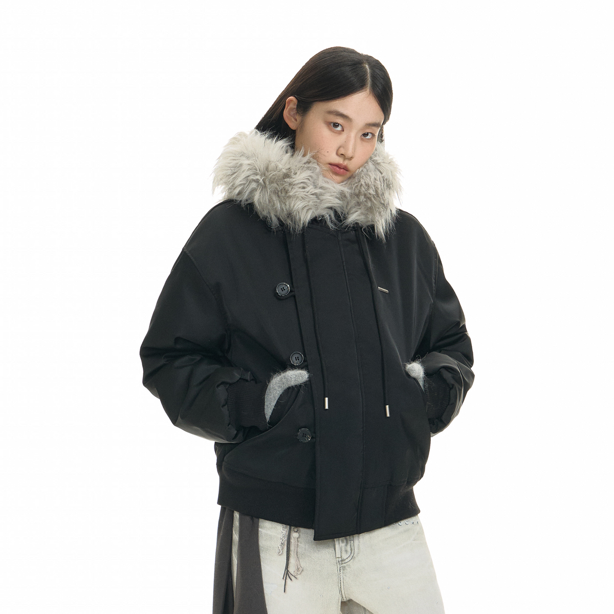 TGNS Detachable Fur-Collar Hooded Padded Parka