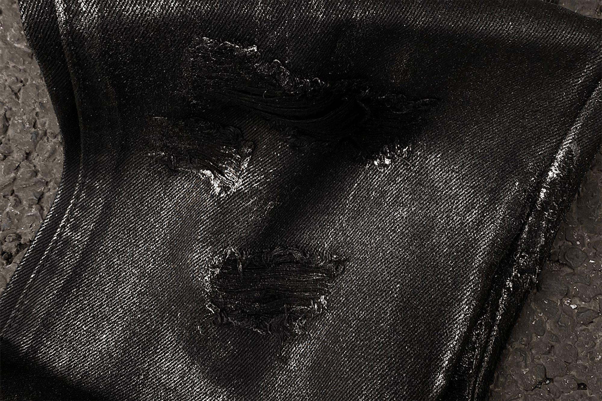 TECNINEGROUP Distressed Waxed Metallic Glazed Flared Jeans, premium urban and streetwear designers apparel on PROJECTISR.com, TECNINEGROUP