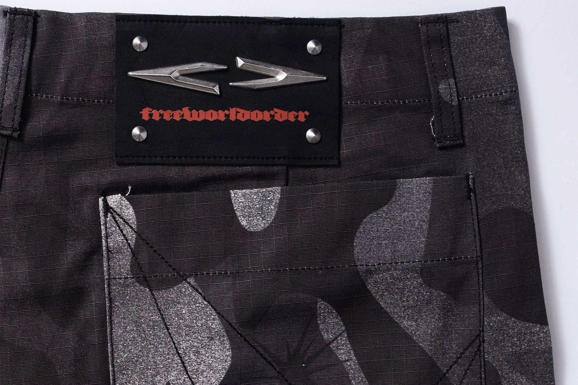 FVVO Distressed Rivet Strap Cargo Shorts Camo, premium urban and streetwear designers apparel on PROJECTISR.com, FVVO