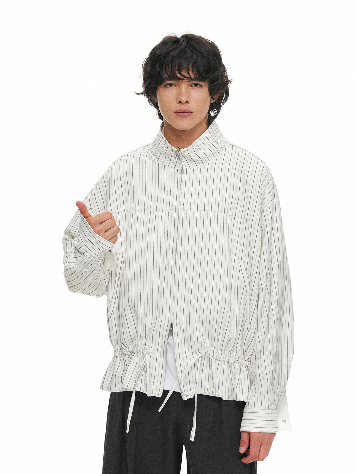 TGNS Reversible Drawstring Stand-Collar Oversized Jacket
