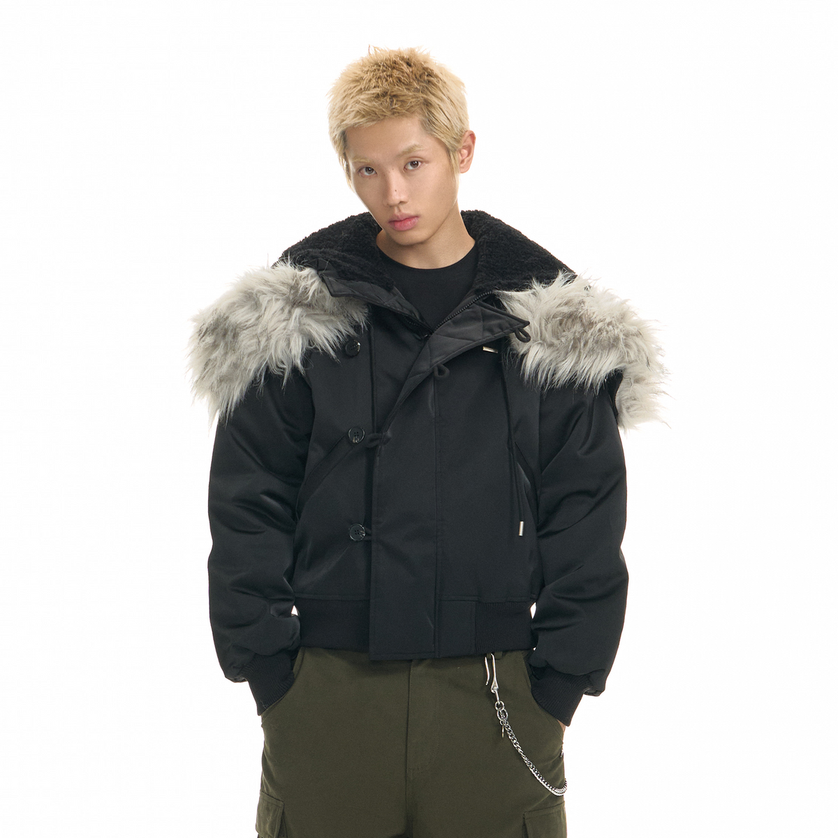 TGNS Detachable Fur-Collar Hooded Padded Parka
