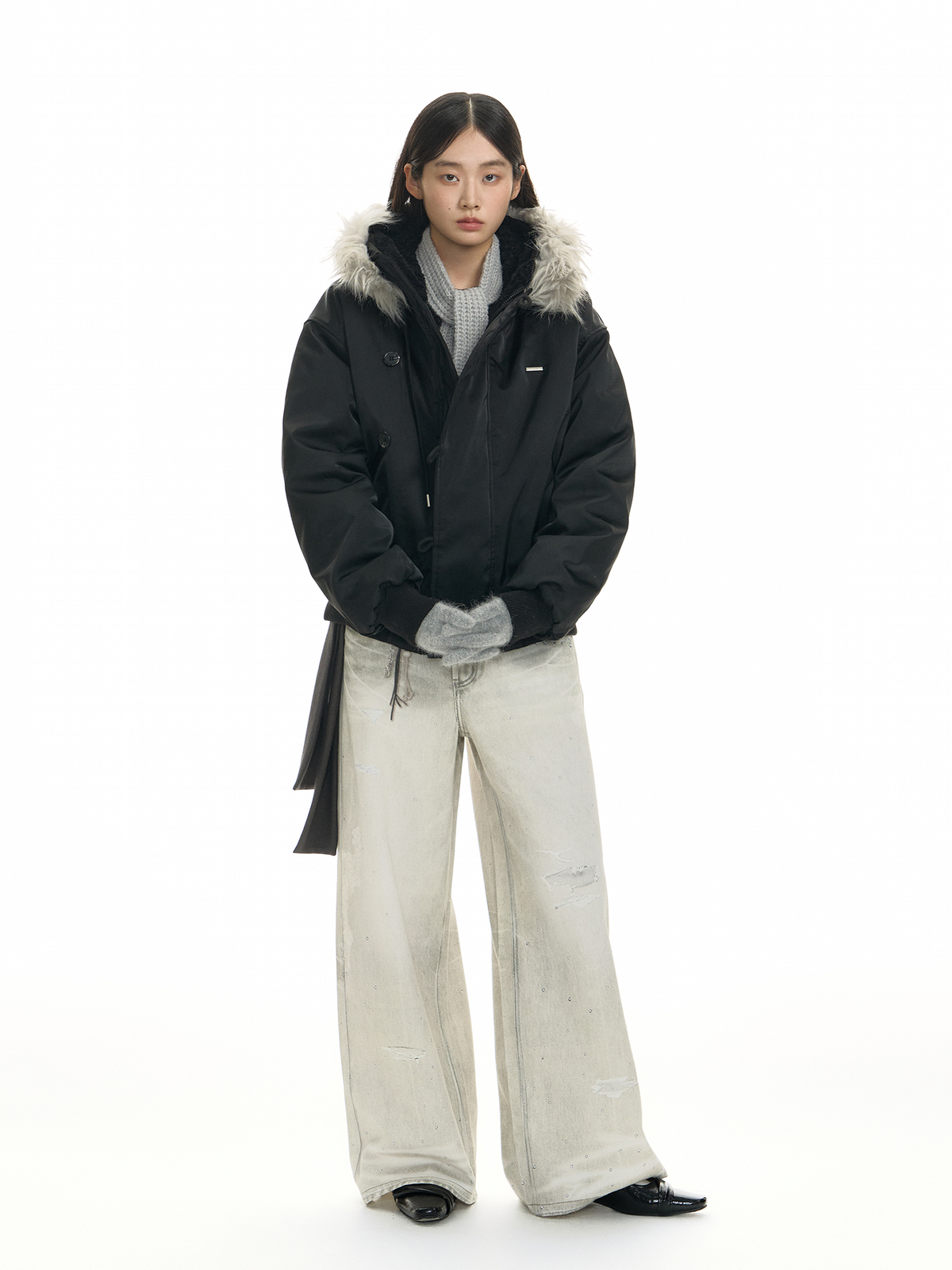 TGNS Detachable Fur-Collar Hooded Padded Parka