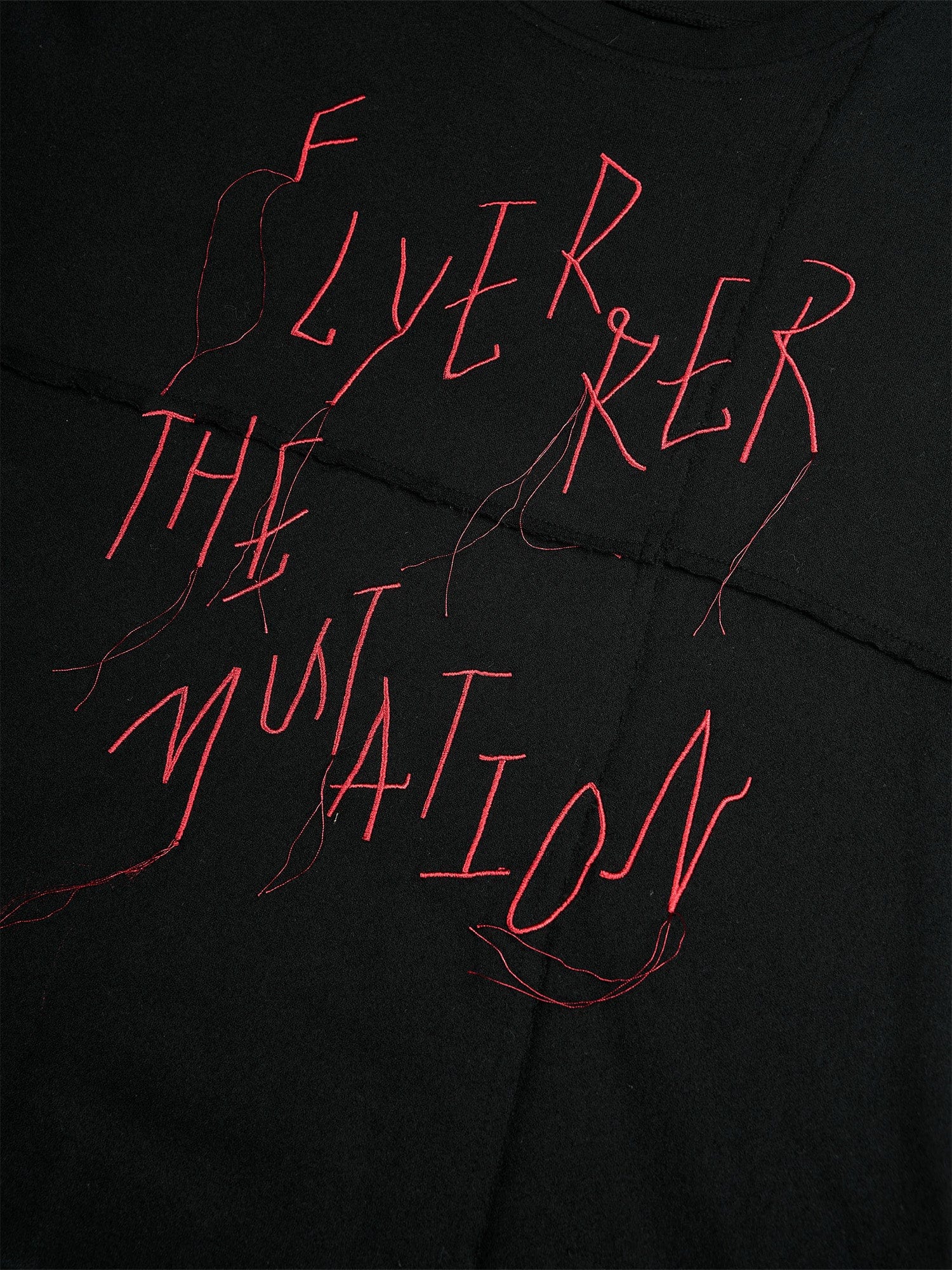 FLYERRER Cross-Panel Contrast Frayed Embroidered Long-Sleeve Tee, premium urban and streetwear designers apparel on PROJECTISR.com, FLYERRER