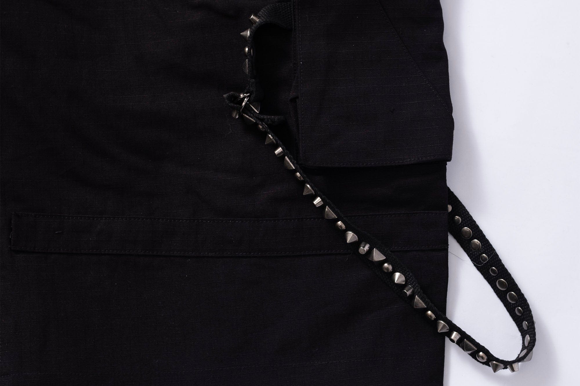 FVVO Distressed Rivet Strap Cargo Shorts Black, premium urban and streetwear designers apparel on PROJECTISR.com, FVVO