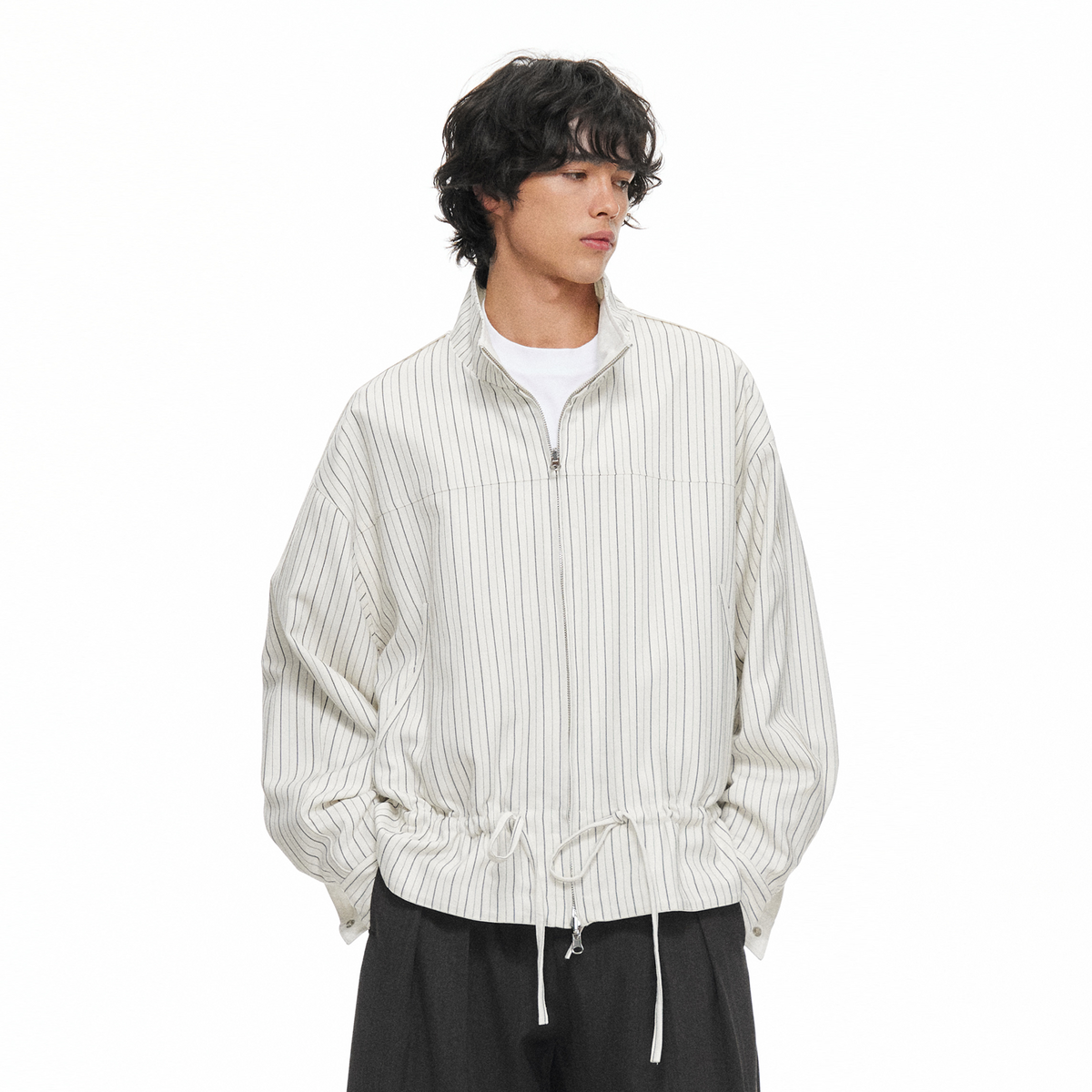TGNS Reversible Drawstring Stand-Collar Oversized Jacket