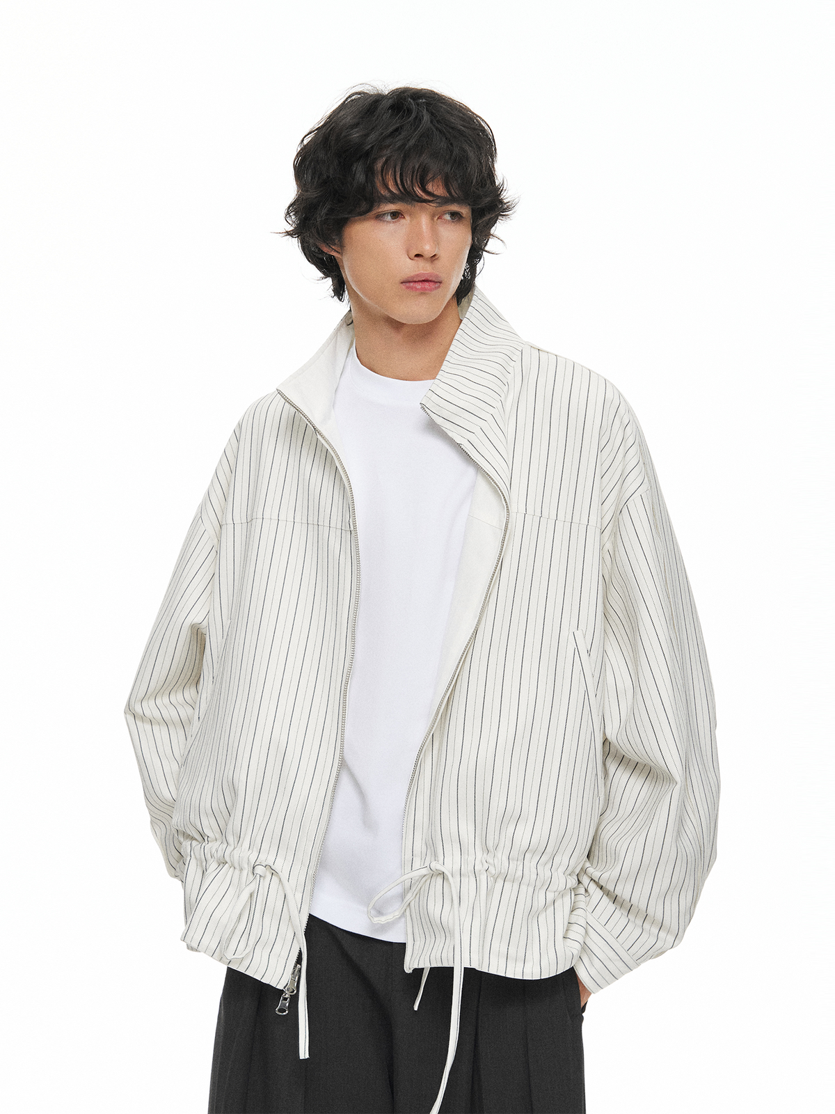 TGNS Reversible Drawstring Stand-Collar Oversized Jacket