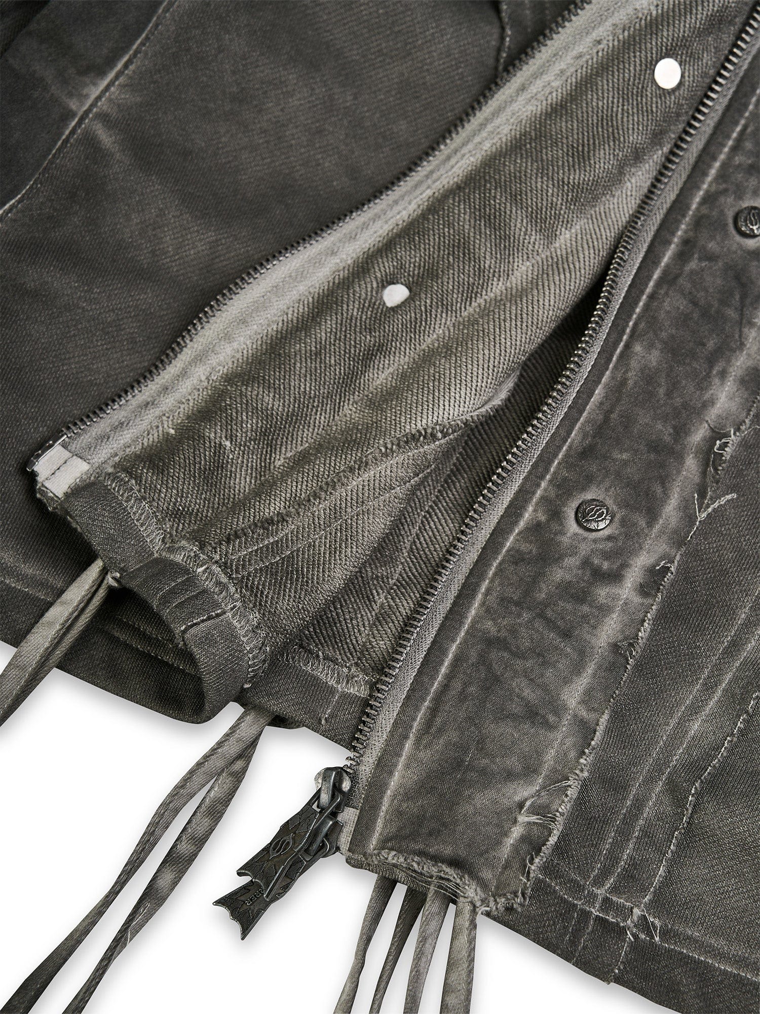 FLYERRER Distressed Drawstring Ruched Hooded Jacket, premium urban and streetwear designers apparel on PROJECTISR.com, FLYERRER