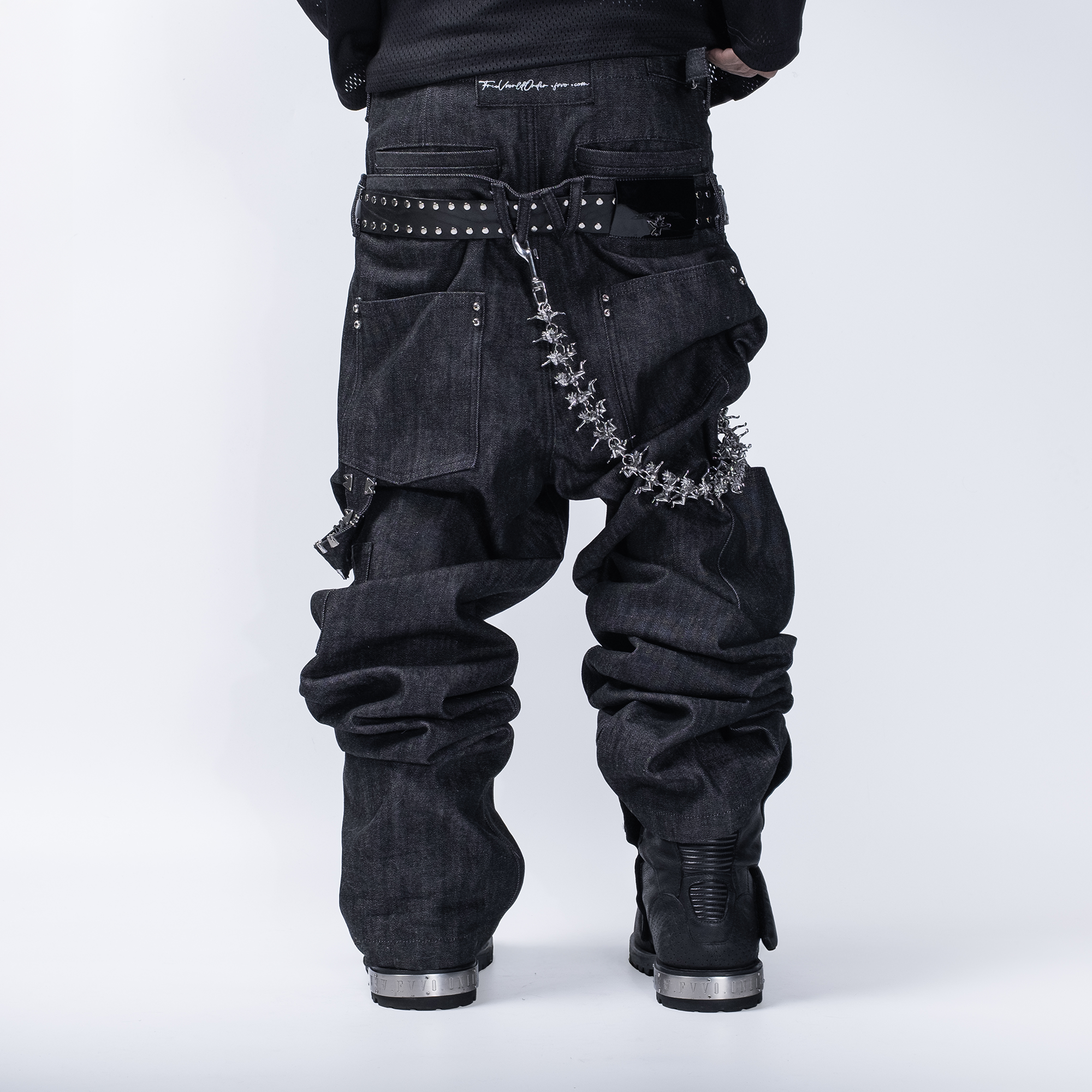 FVVO Layered-Waist Patterned Studded Jeans