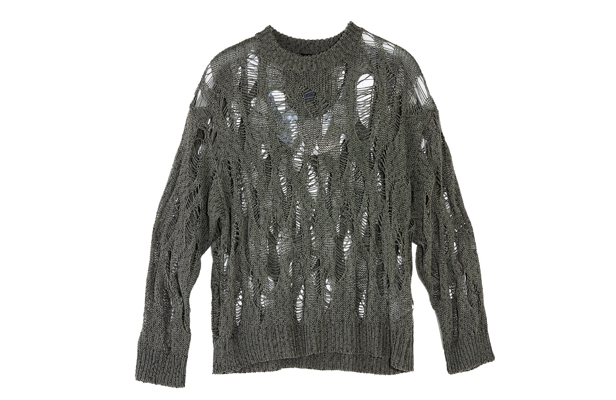ROARINGWILD A ARCH Distressed Hollowed-Knit Sweater