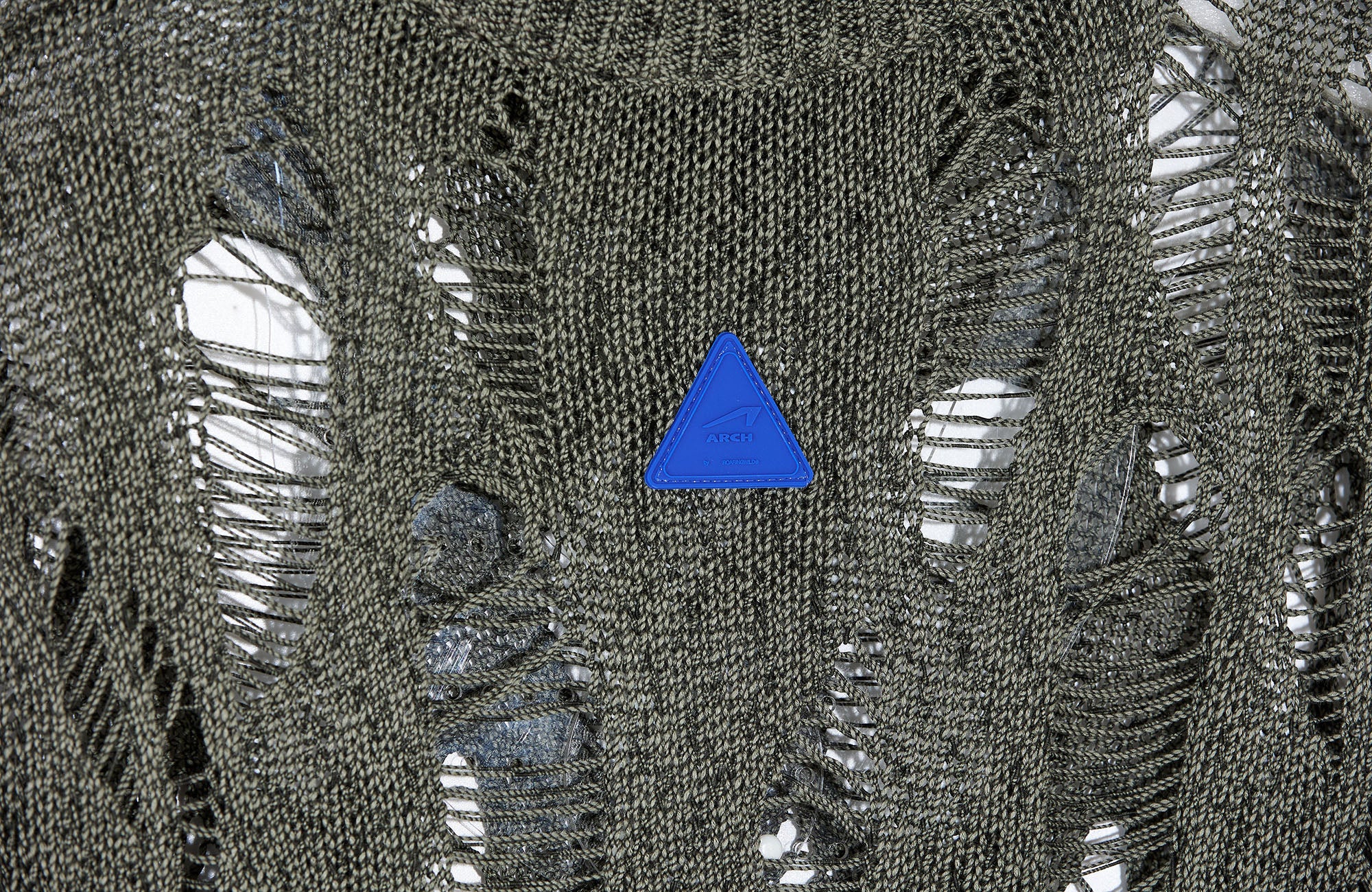 ROARINGWILD A ARCH Distressed Hollowed-Knit Sweater