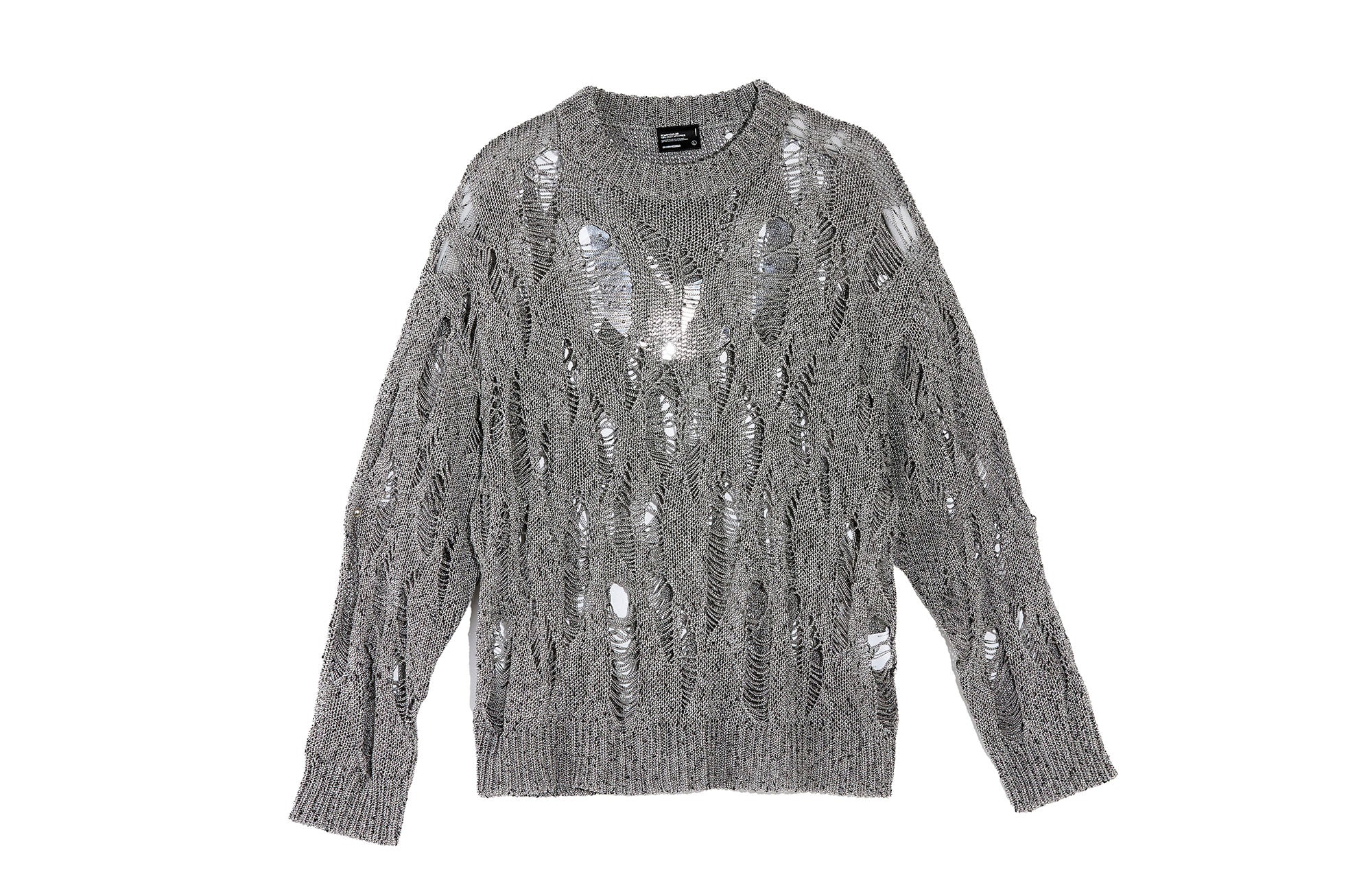 ROARINGWILD A ARCH Distressed Hollowed-Knit Sweater