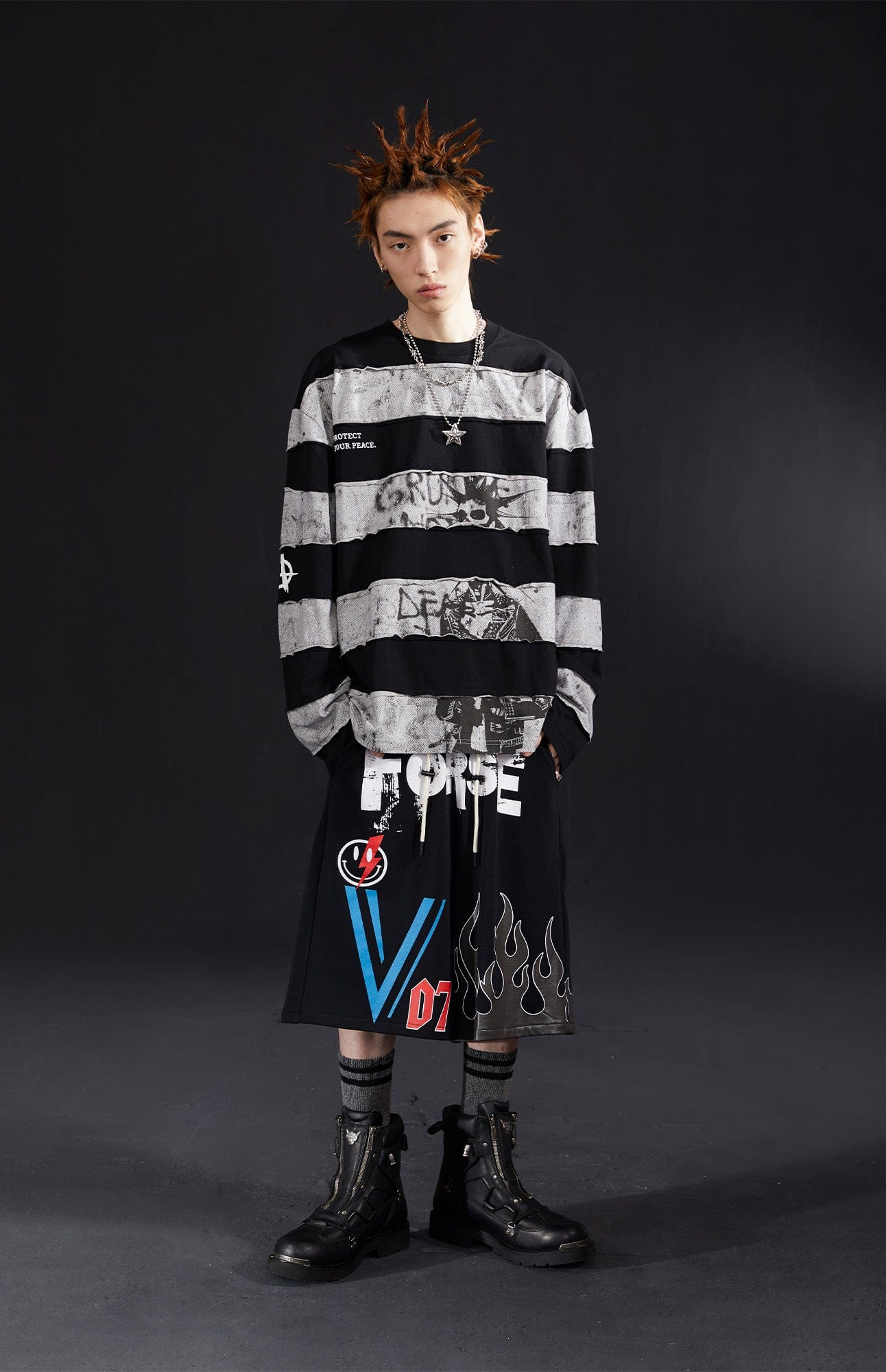 VENTUREK Graffiti Flame Graphic Drawstring Shorts, premium urban and streetwear designers apparel on PROJECTISR.com, VENTUREK