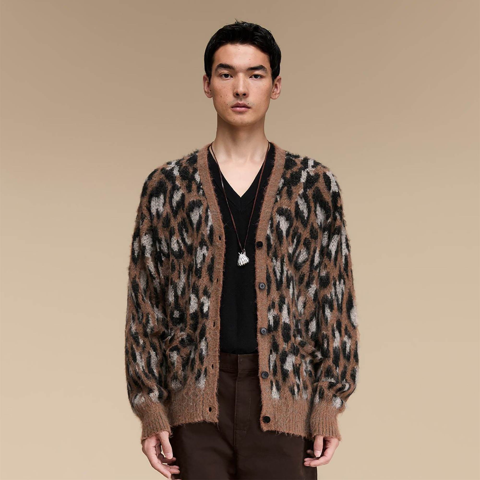 OPICLOTH Leopard Mohair V-Neck Cardigan, premium urban and streetwear designers apparel on PROJECTISR.com, OPICLOTH