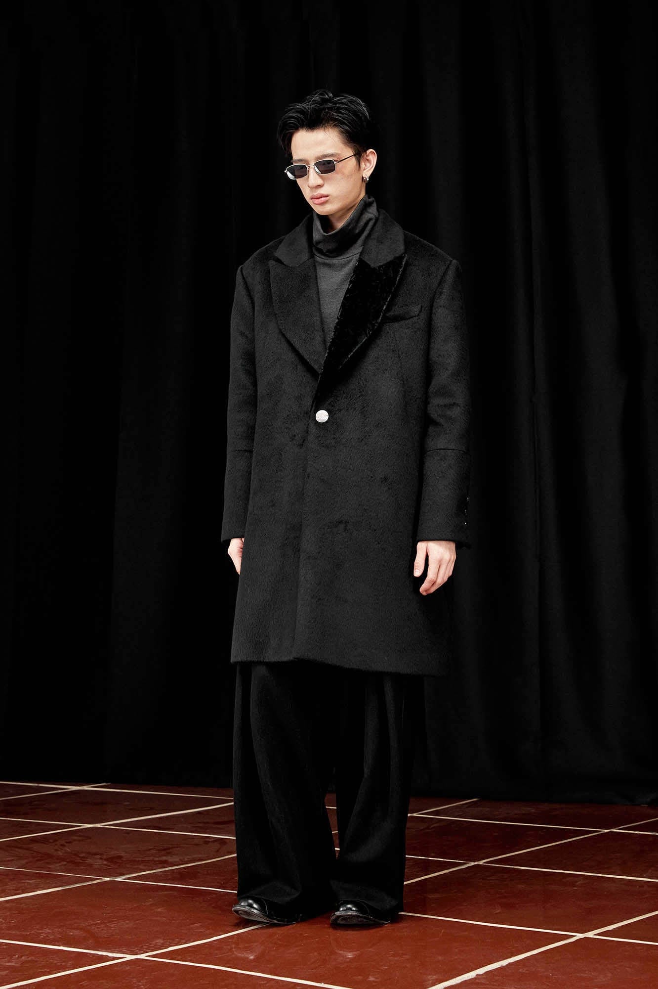 ALVNG AR ANTS Wool-Blend Peak Lapel Oversized Coat, premium urban and streetwear designers apparel on PROJECTISR.com, ALVNG AR ANTS