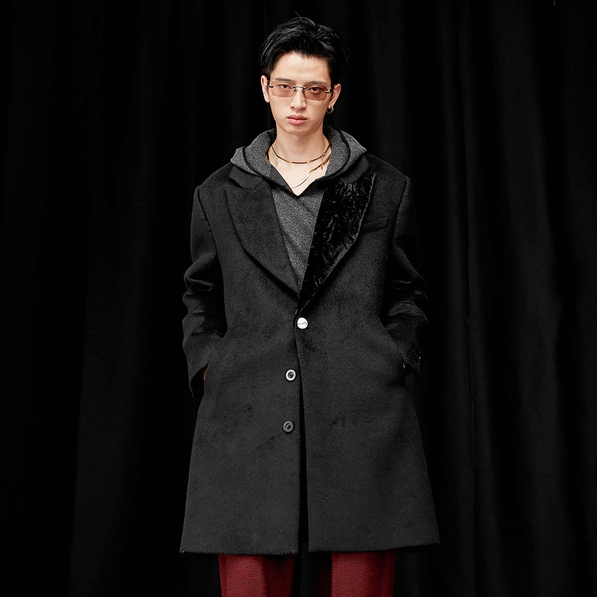 ALVNG AR ANTS Wool-Blend Peak Lapel Oversized Coat, premium urban and streetwear designers apparel on PROJECTISR.com, ALVNG AR ANTS