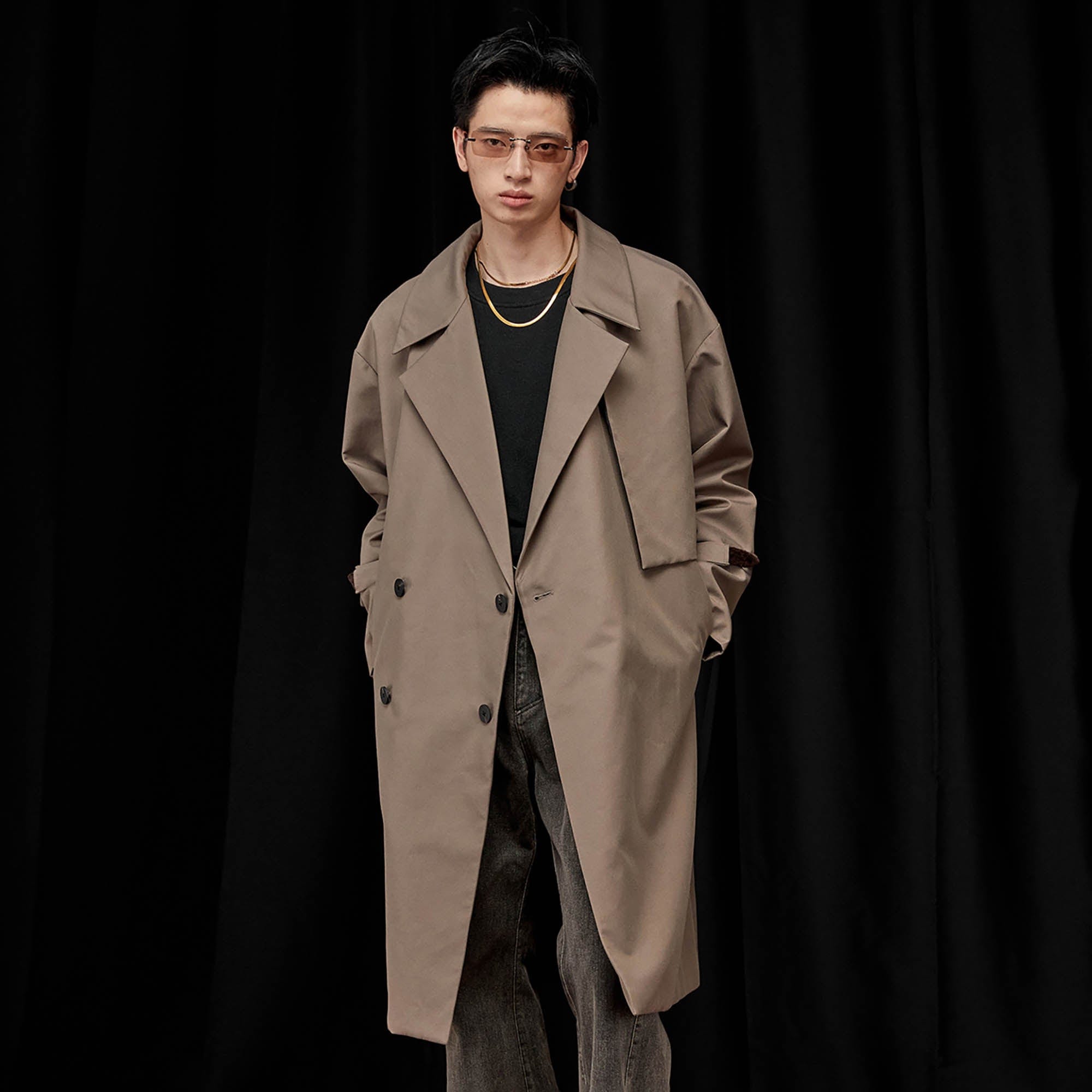 ALVNG AR ANTS Double-Breasted Notch Lapel Oversized Coat, premium urban and streetwear designers apparel on PROJECTISR.com, ALVNG AR ANTS