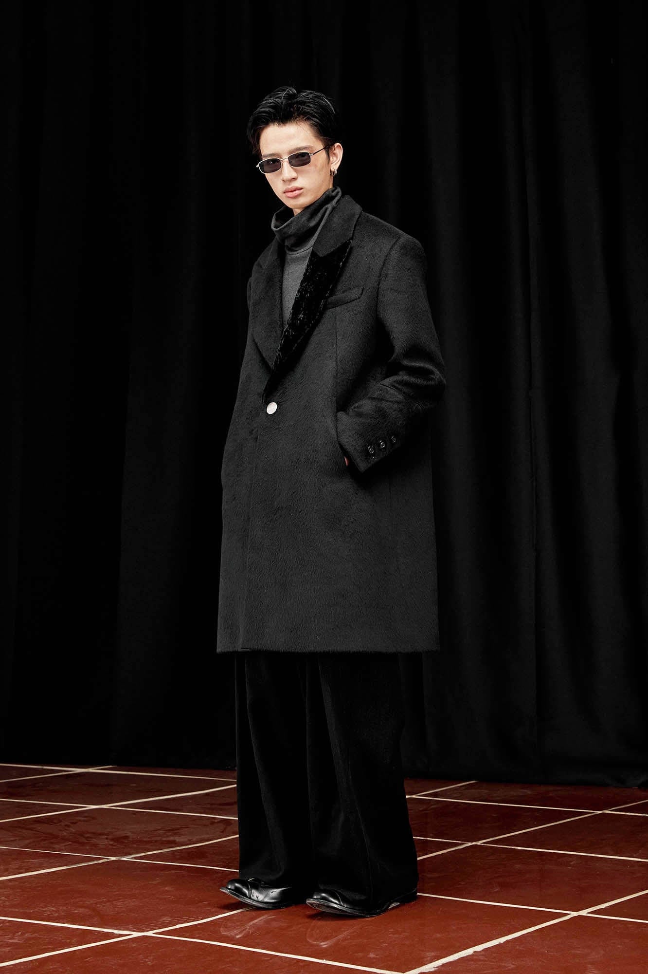 ALVNG AR ANTS Wool-Blend Peak Lapel Oversized Coat, premium urban and streetwear designers apparel on PROJECTISR.com, ALVNG AR ANTS